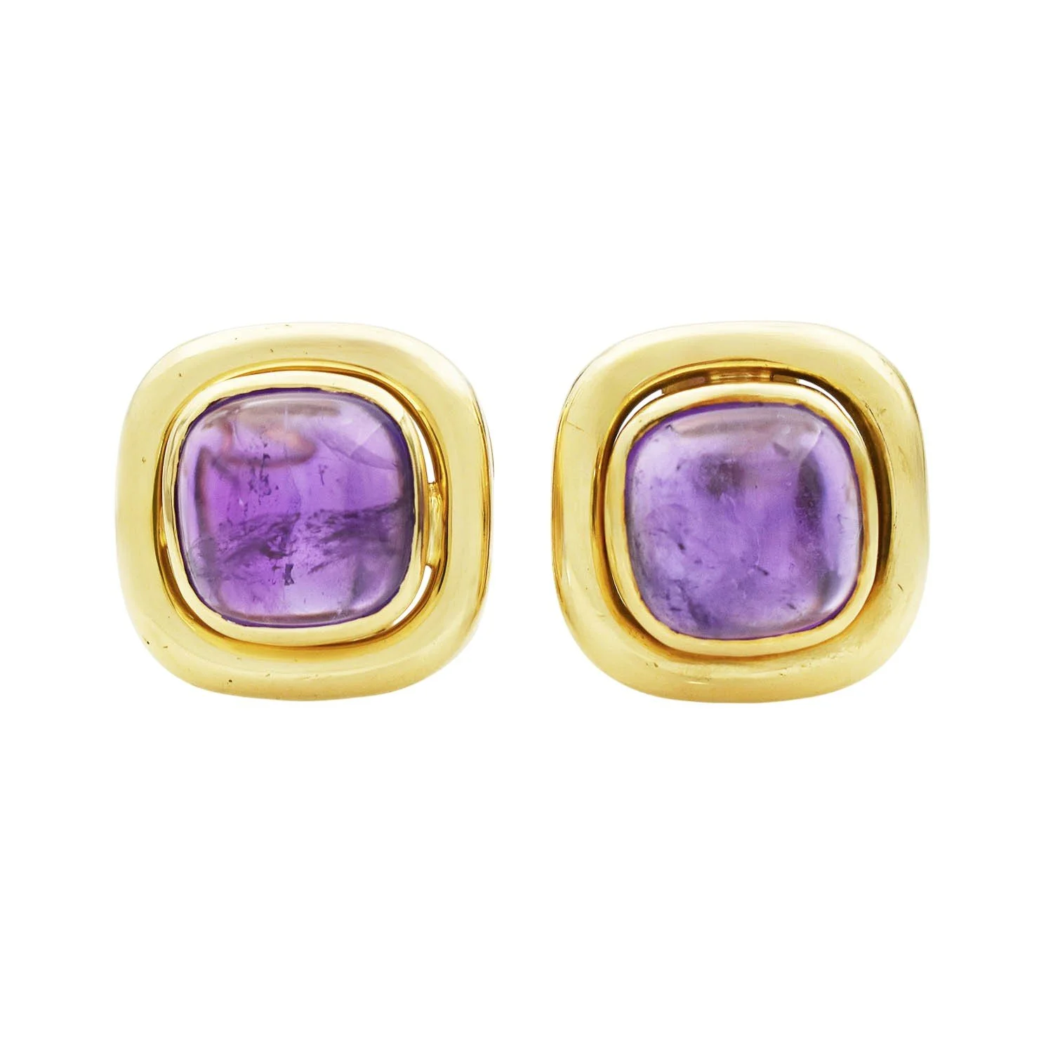 18K Amethyst Cabochon Omega Back Earrings