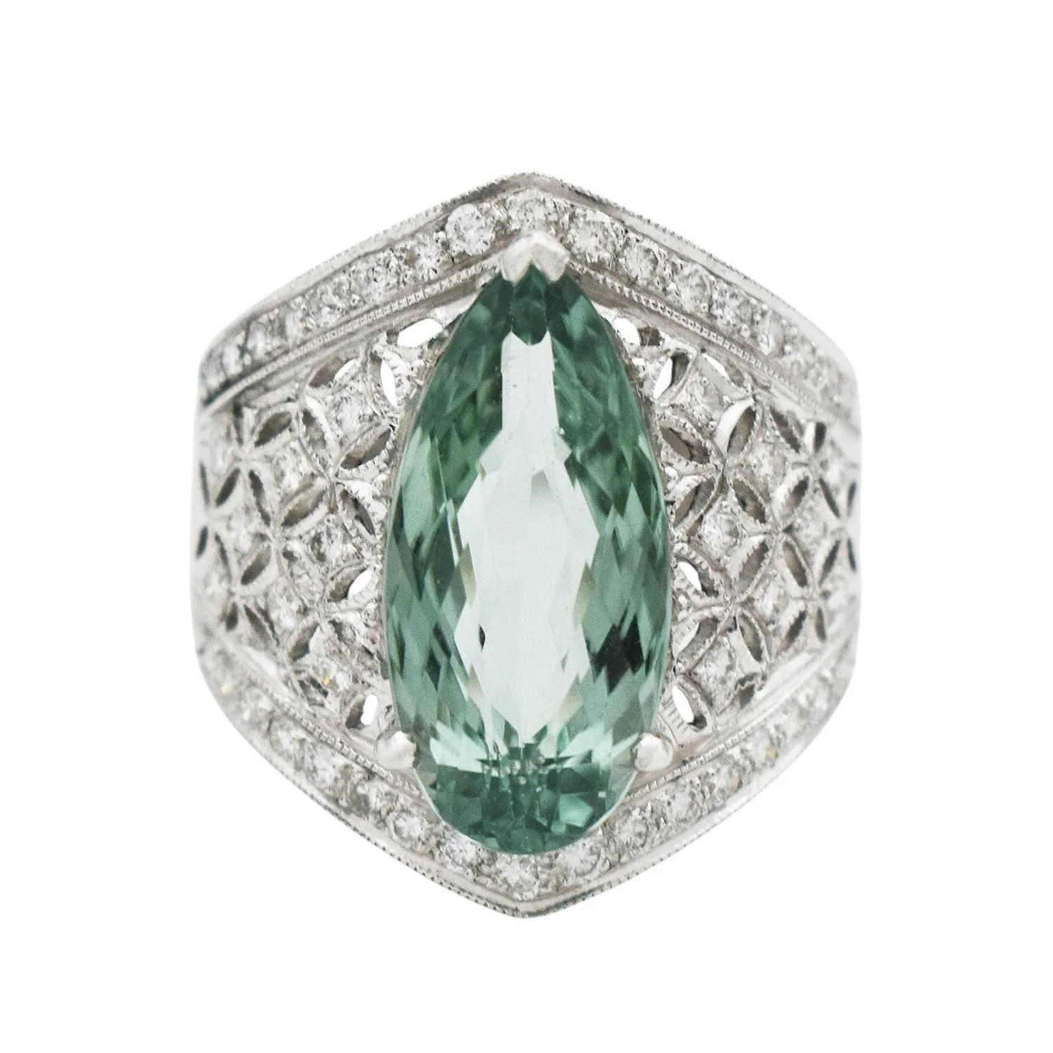 18K Mint Green Tourmaline Diamond Ring - SGL