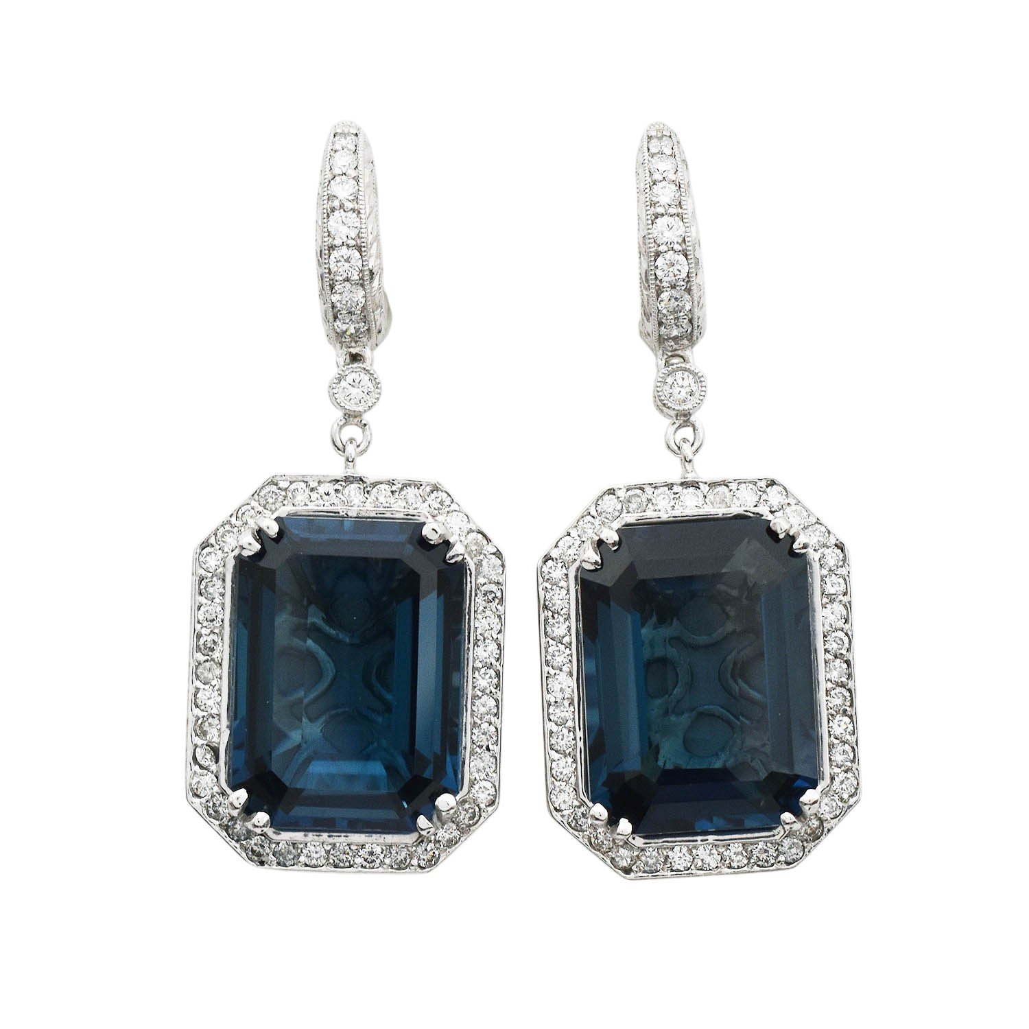 18K Deep Blue Topaz Diamond Earrings