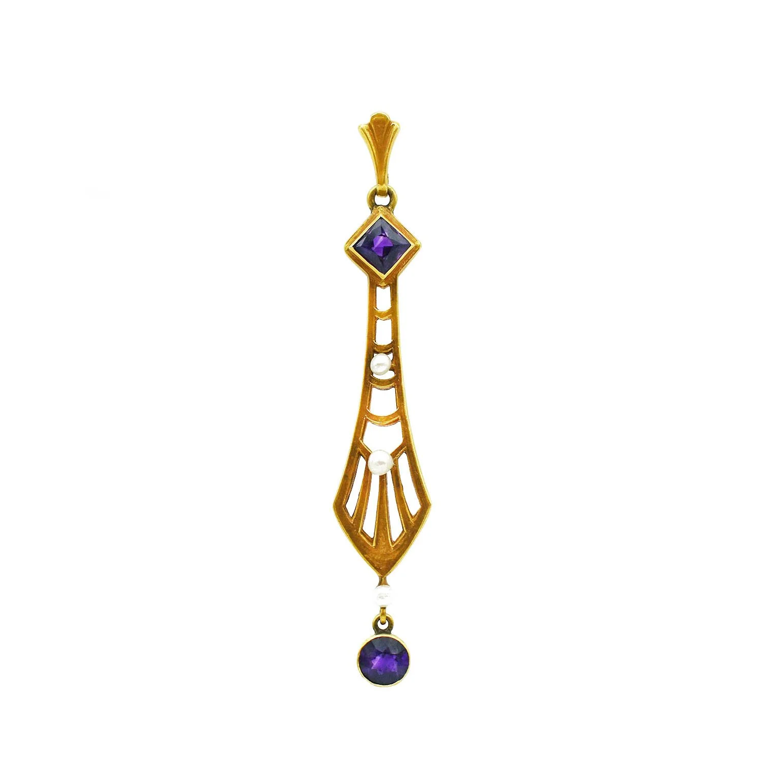 Art Nouveau Amethyst Pearl Pendant Gold