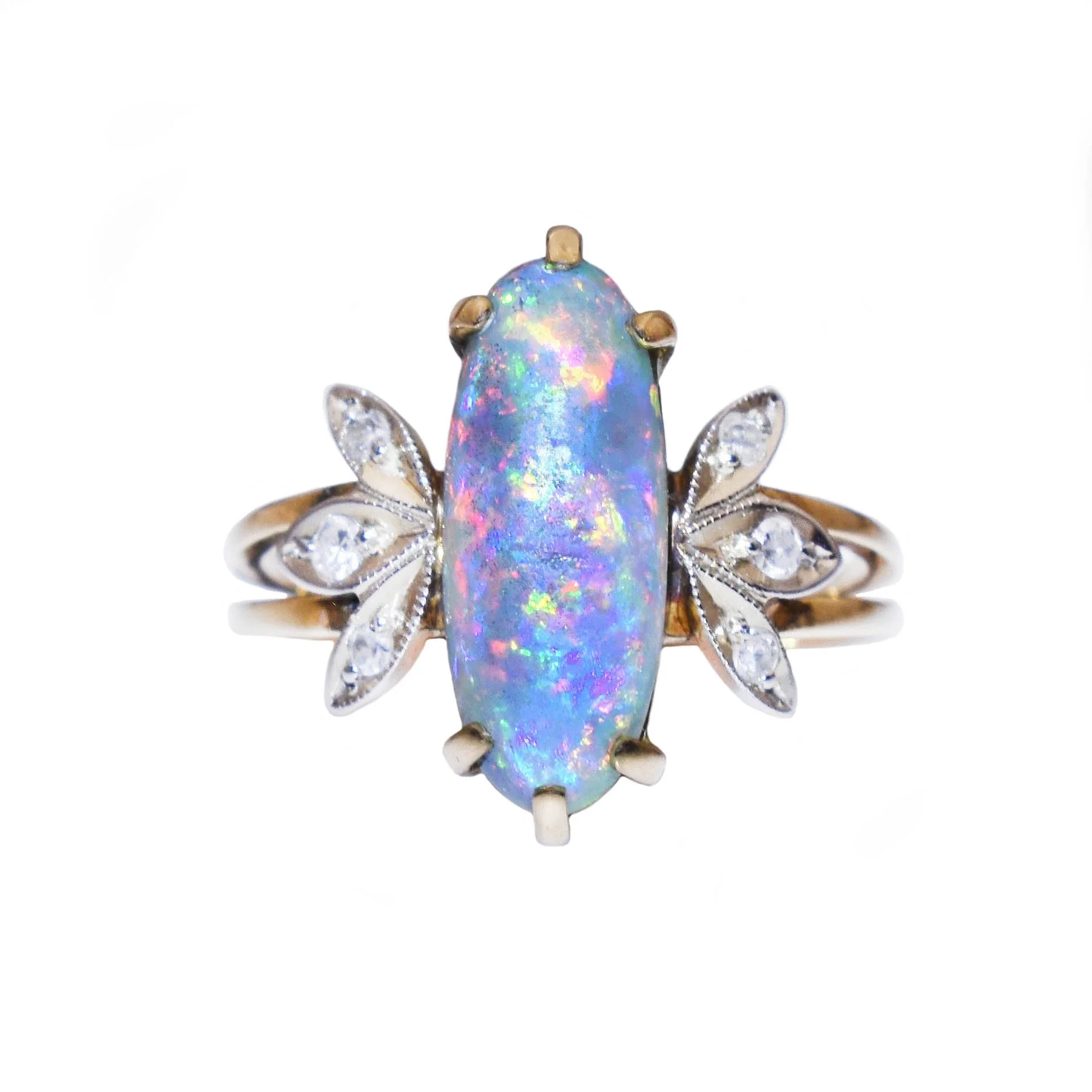 Opal Diamond Ring White and Yellow Gold