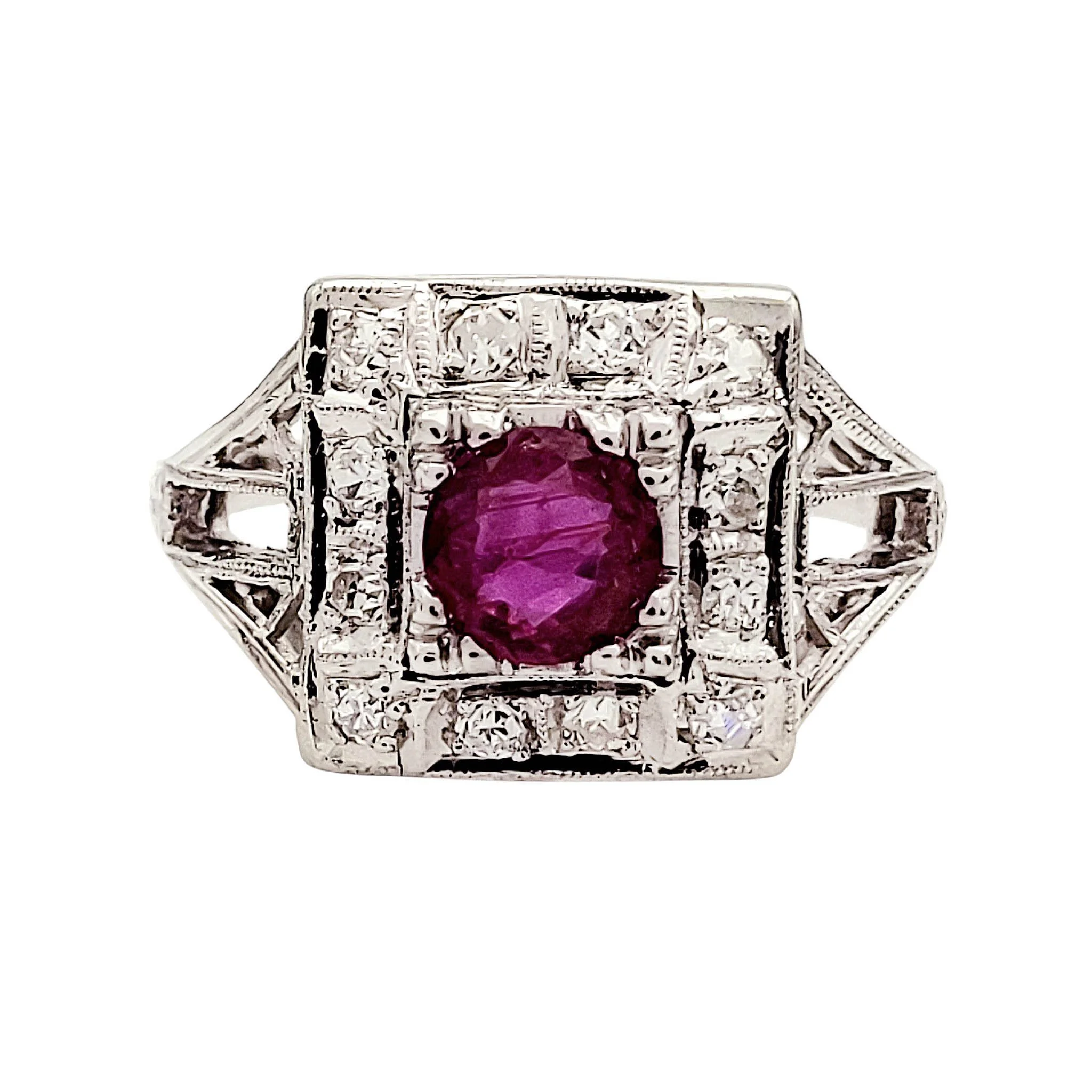 Art Deco No Heat Ruby Diamond Ring with SGL Report