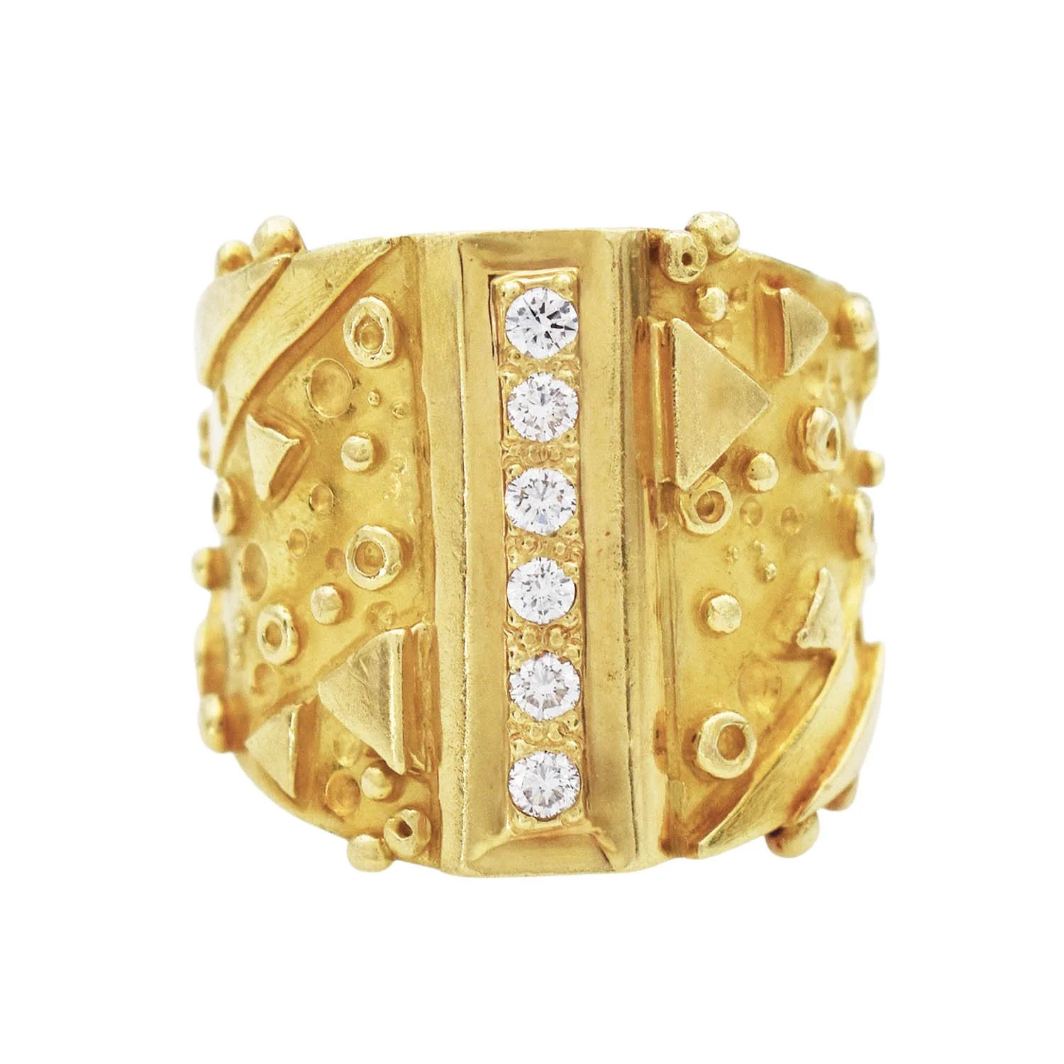 Diamond Geometric Pattern Wide Tapered Gold Band