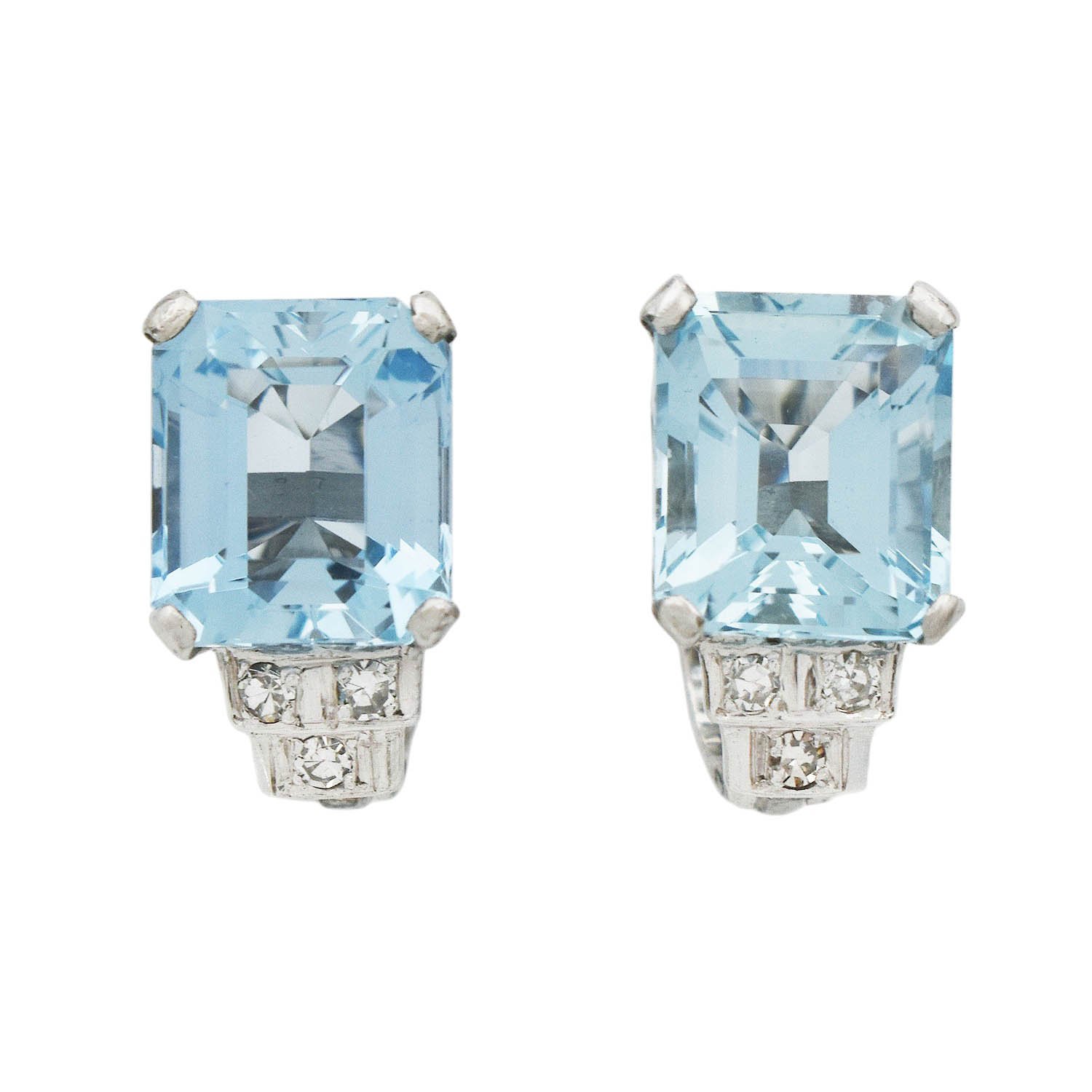 Mid-Century Platinum Aquamarine Diamond Earrings