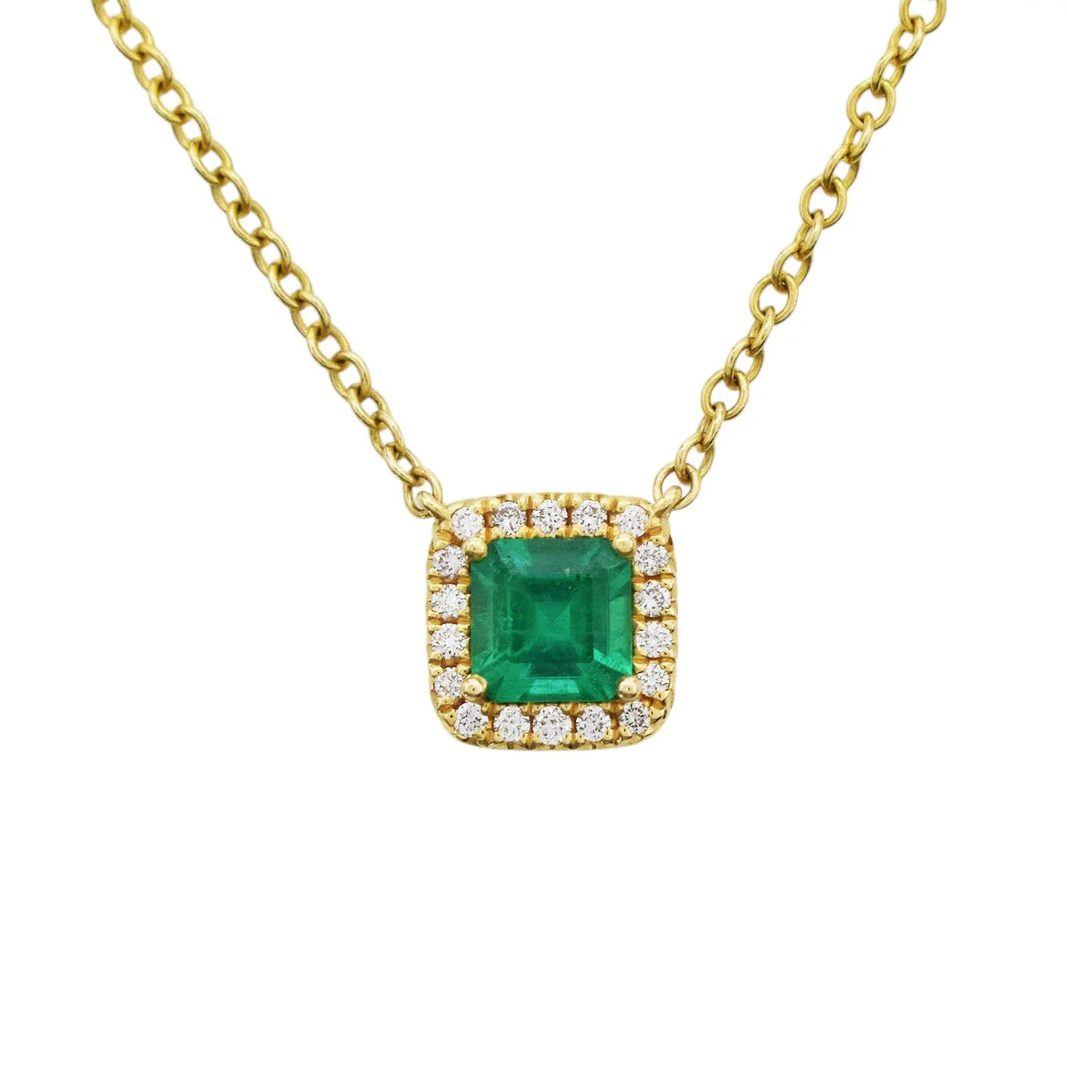 18K Asscher Cut Emerald Diamond Necklace