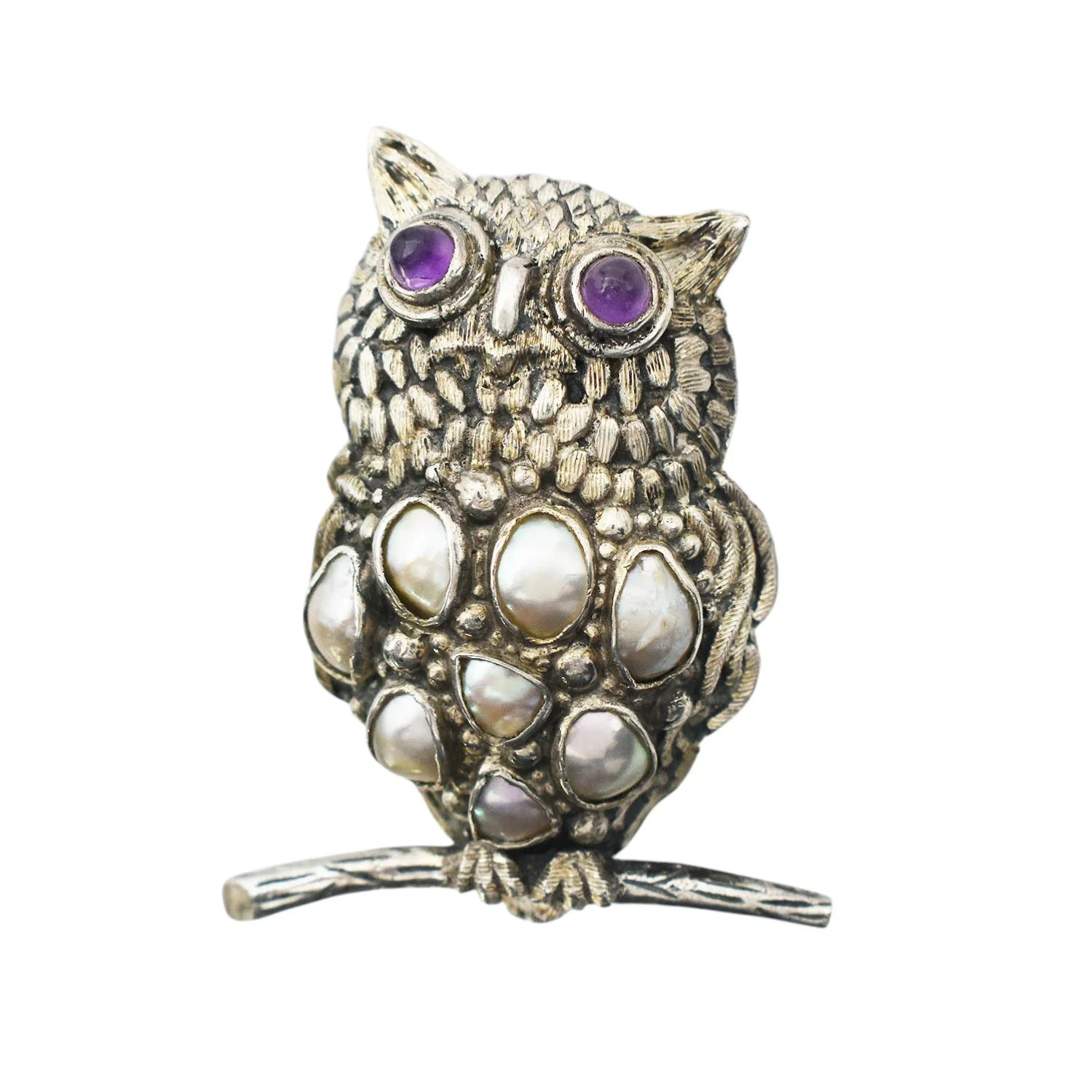 Vintage Amethyst and Pearl Owl Pin