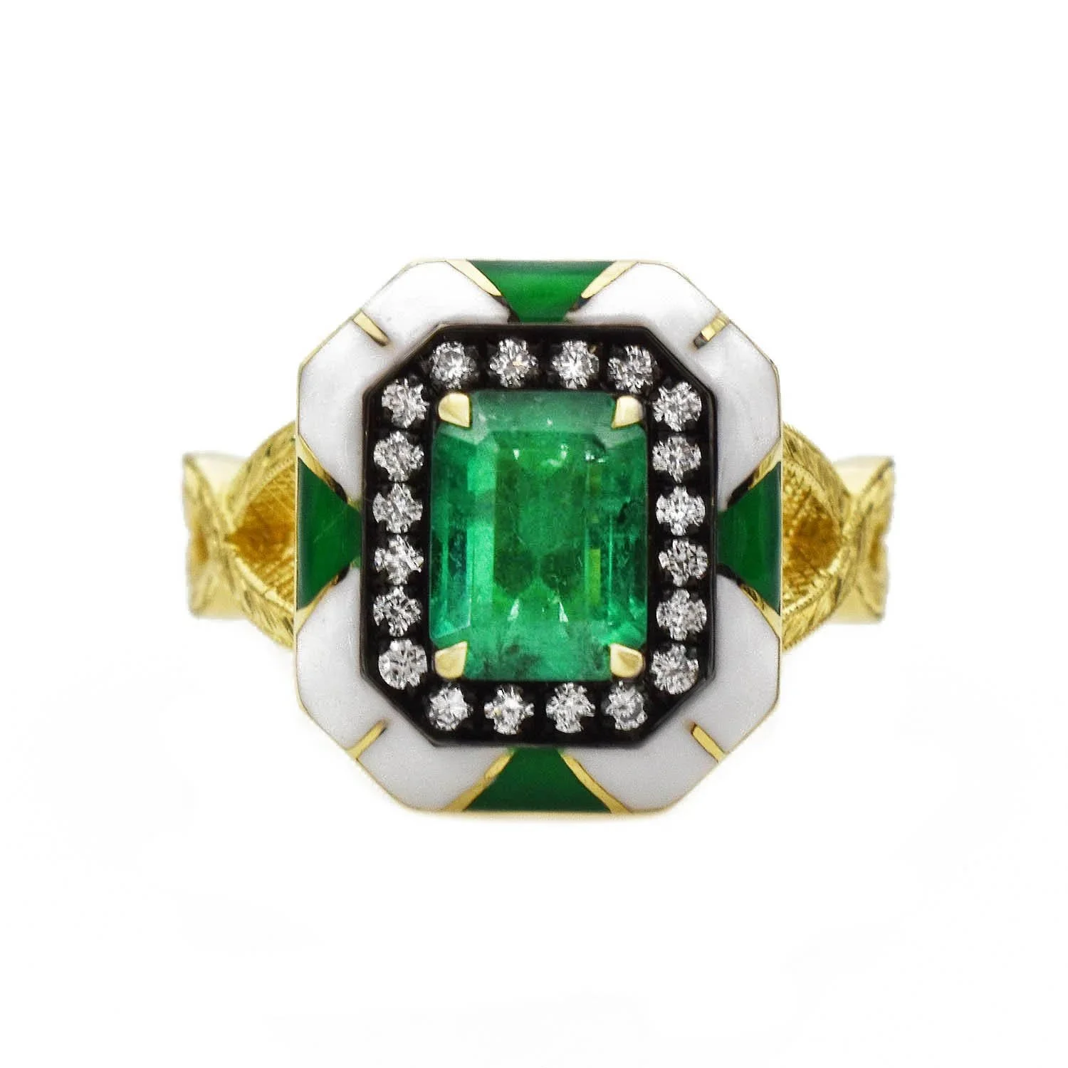 LORD Emerald Diamond Enamel Ring Gold