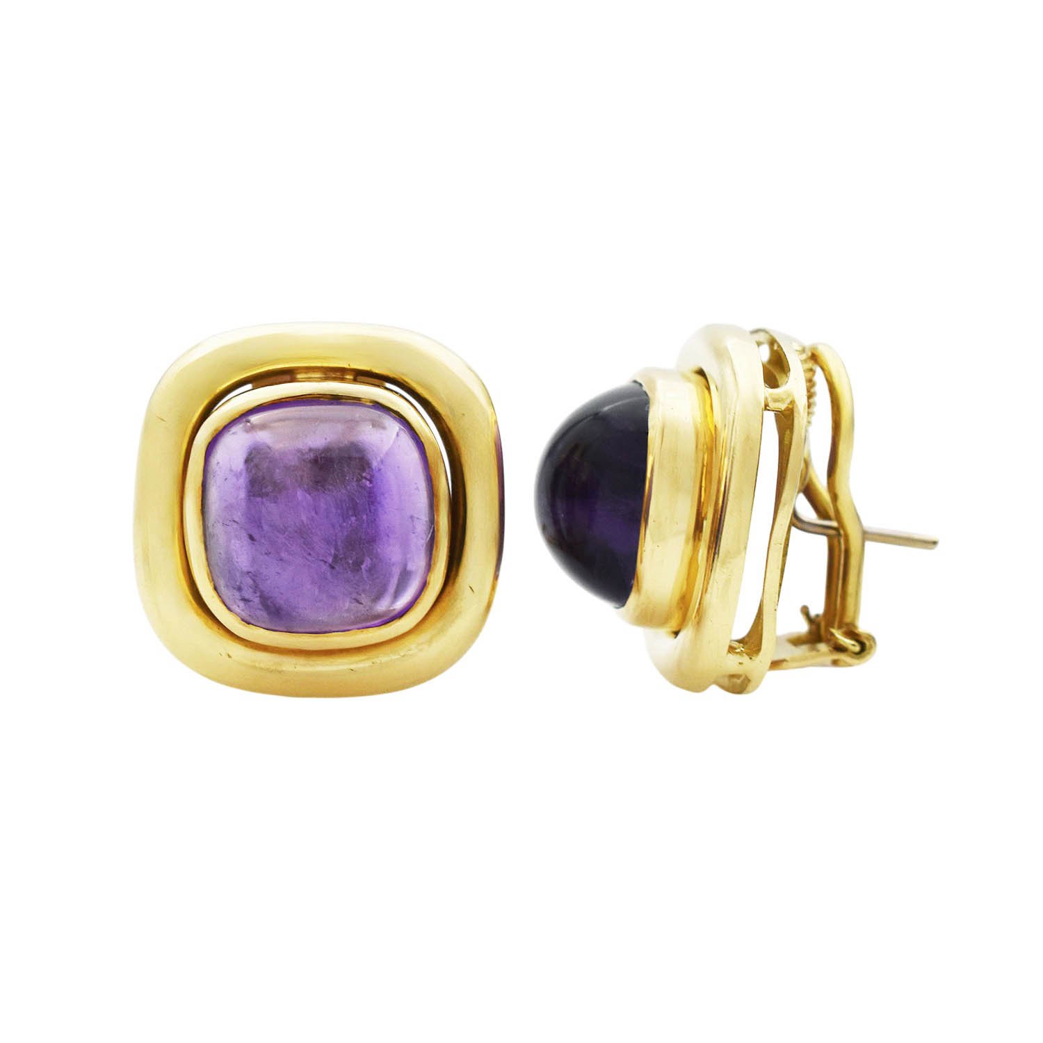 18K Amethyst Cabochon Omega Back Earrings