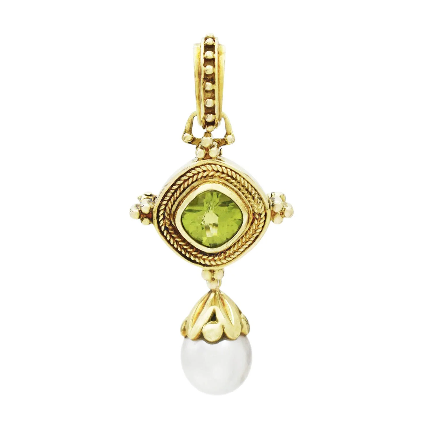 18K MAZ Peridot Pearl Pendant Brooch