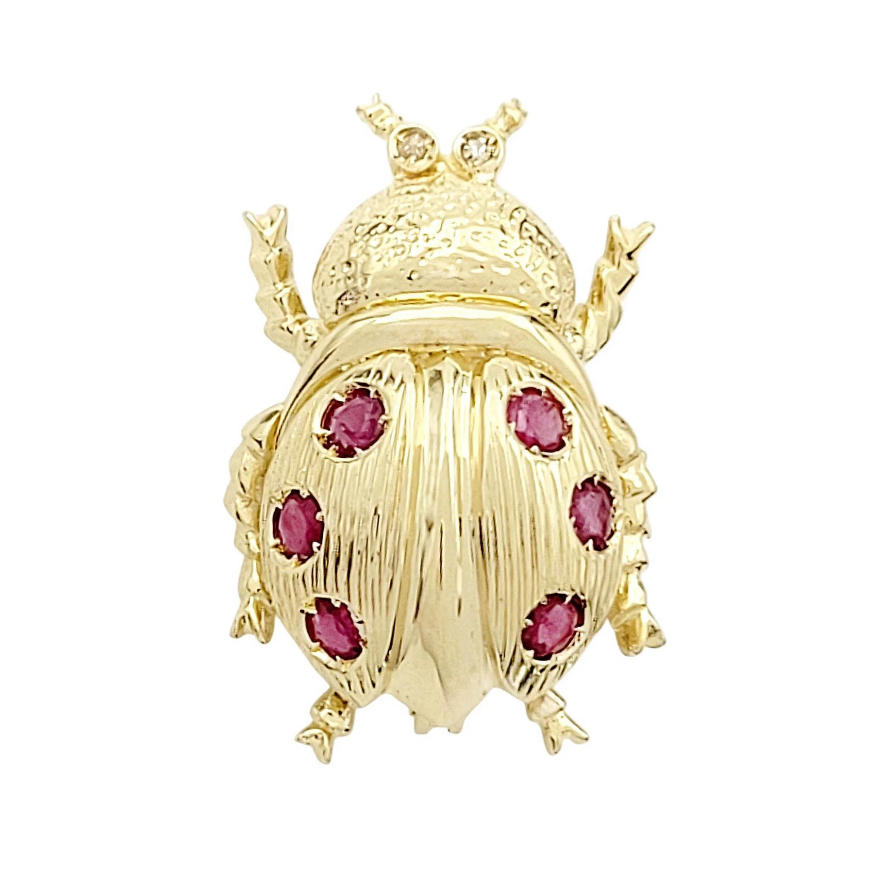Ruby Diamond Ladybug Pendant Pin Gold