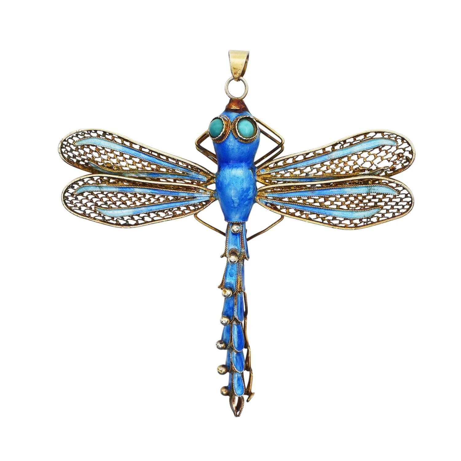 Vermeil Enameled Articulated Dragonfly Pendant