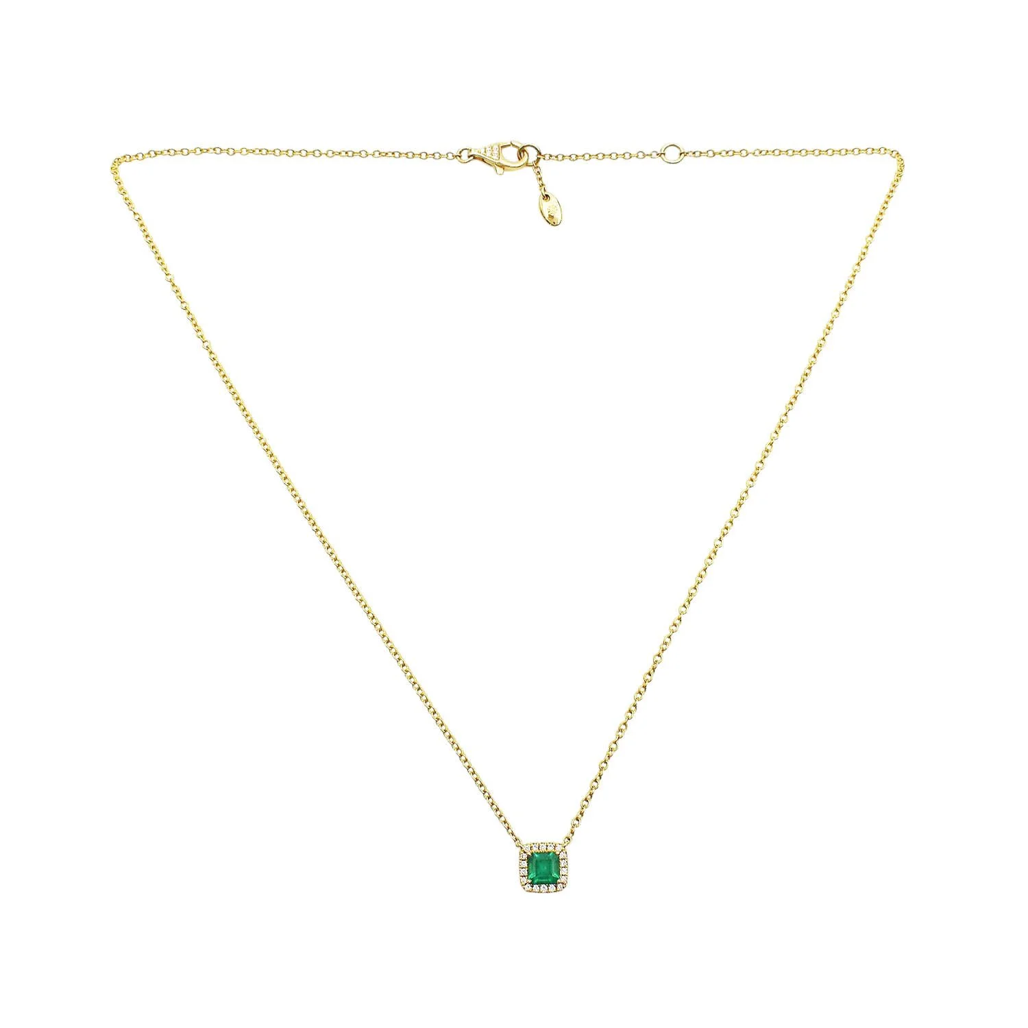 18K Asscher Cut Emerald Diamond Halo Necklace