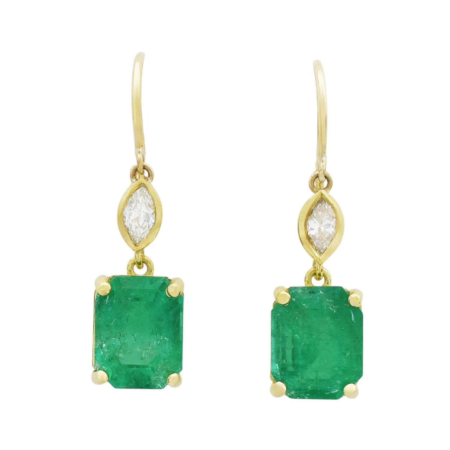 18K Emerald Diamond Dangle Earrings - GIA