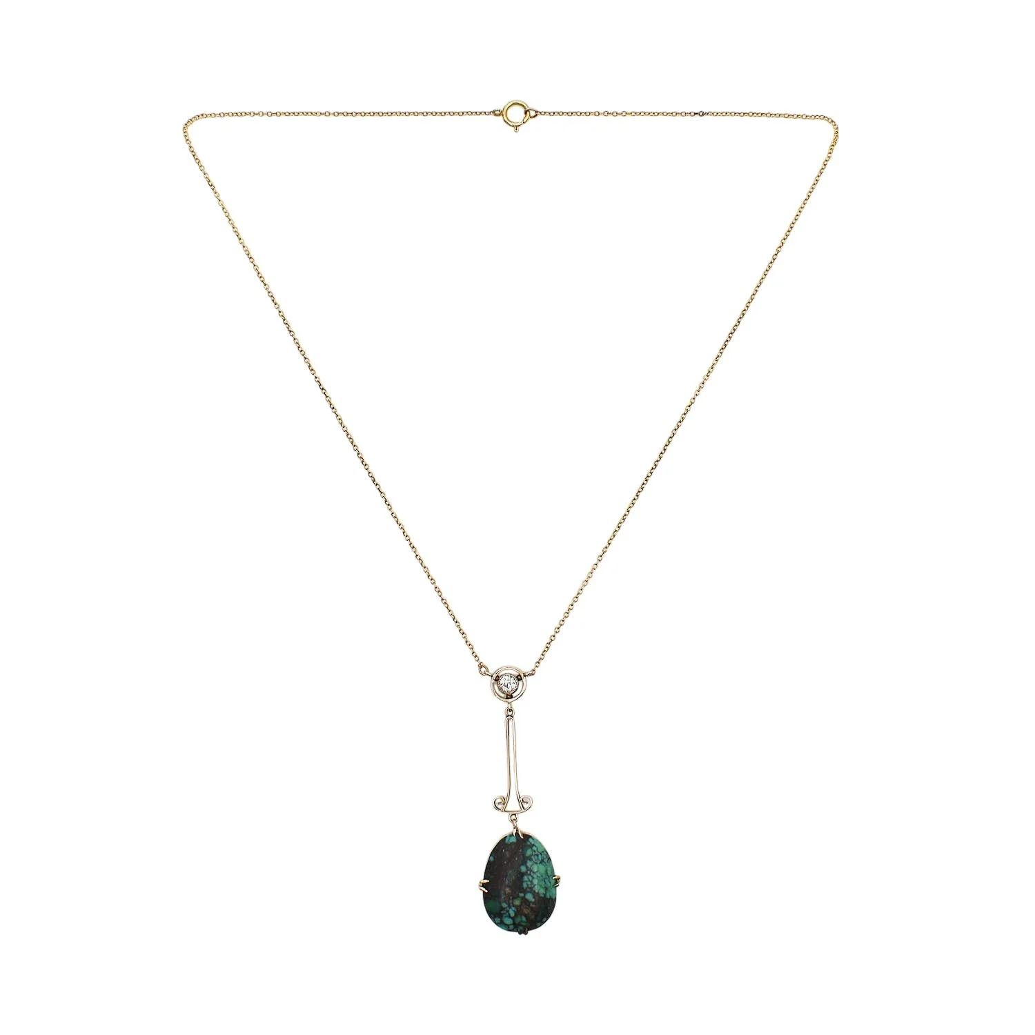 Edwardian Turquoise Diamond Lavalier Necklace