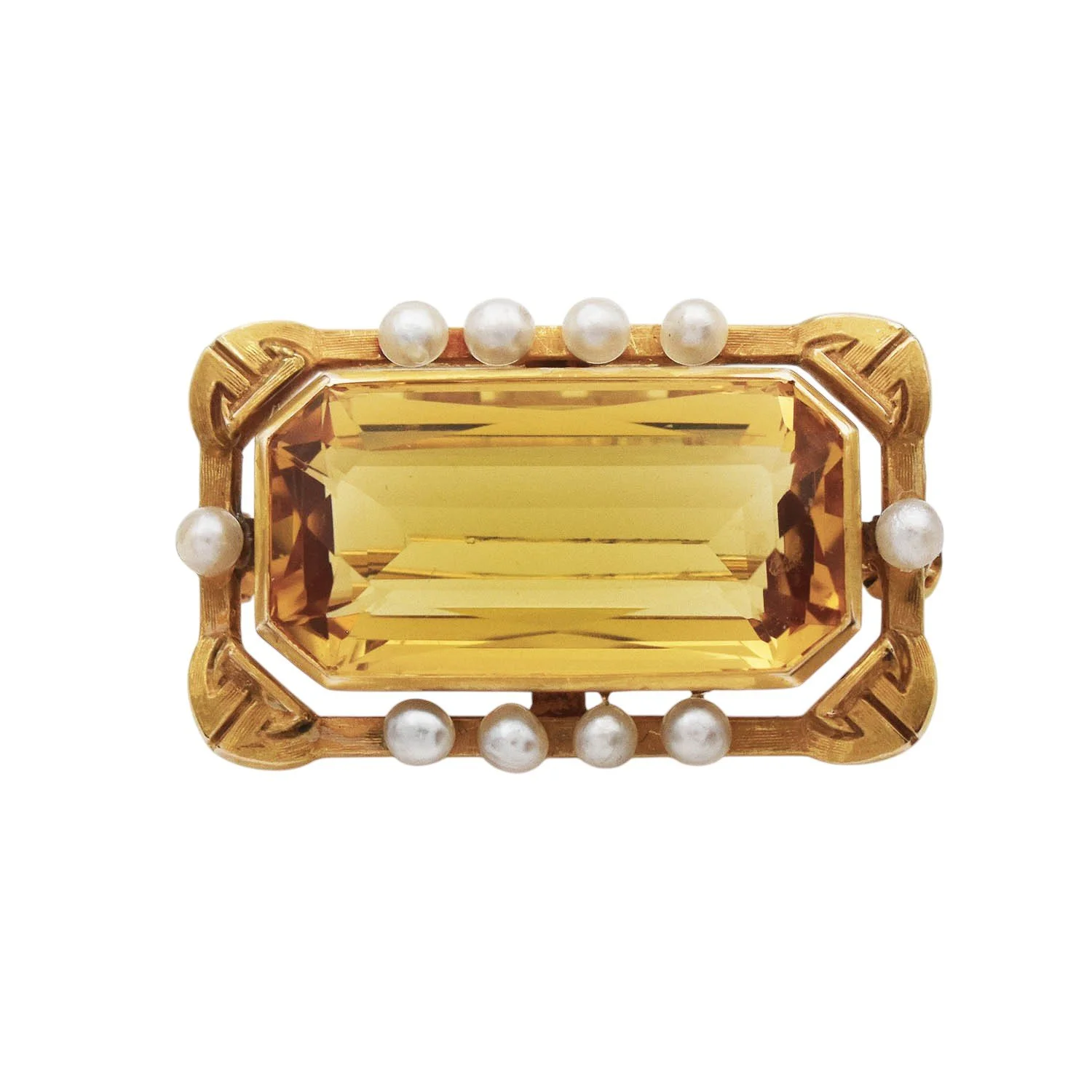 Art Nouveau Citrine and Pearl Pin Gold