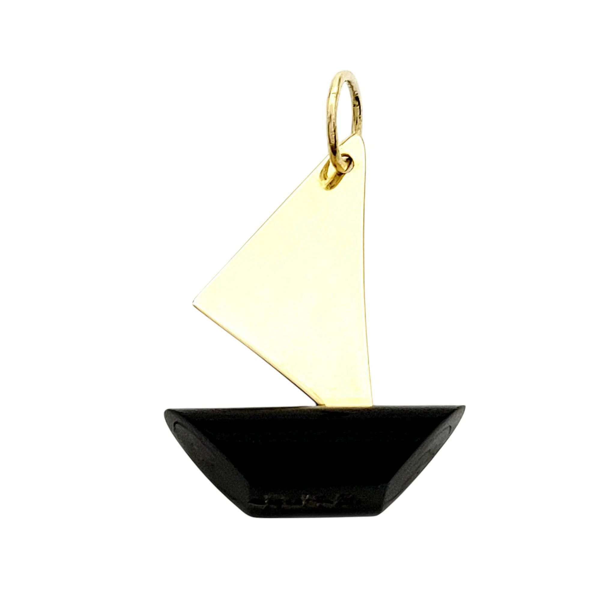 Black Onyx Sailboat Pendant Gold Sail