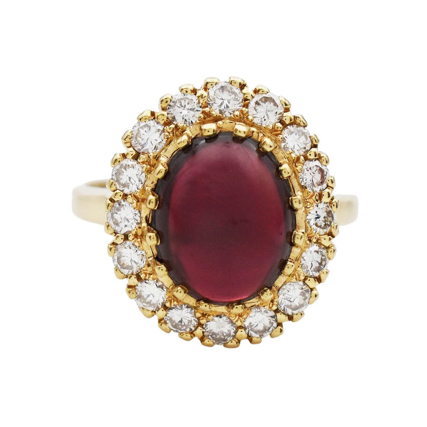 Oval Cabochon Garnet and Diamond Ring