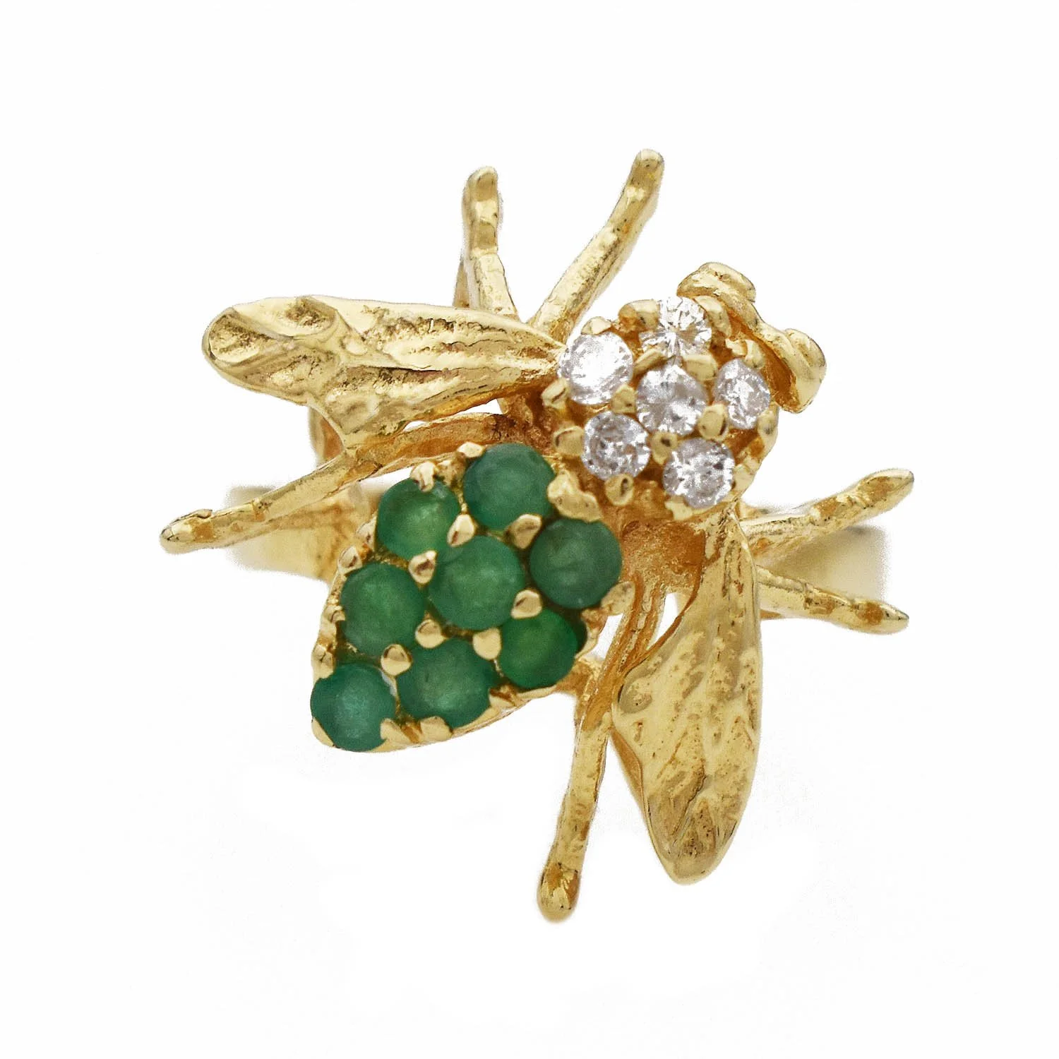 Emerald Diamond Bee Ring Gold