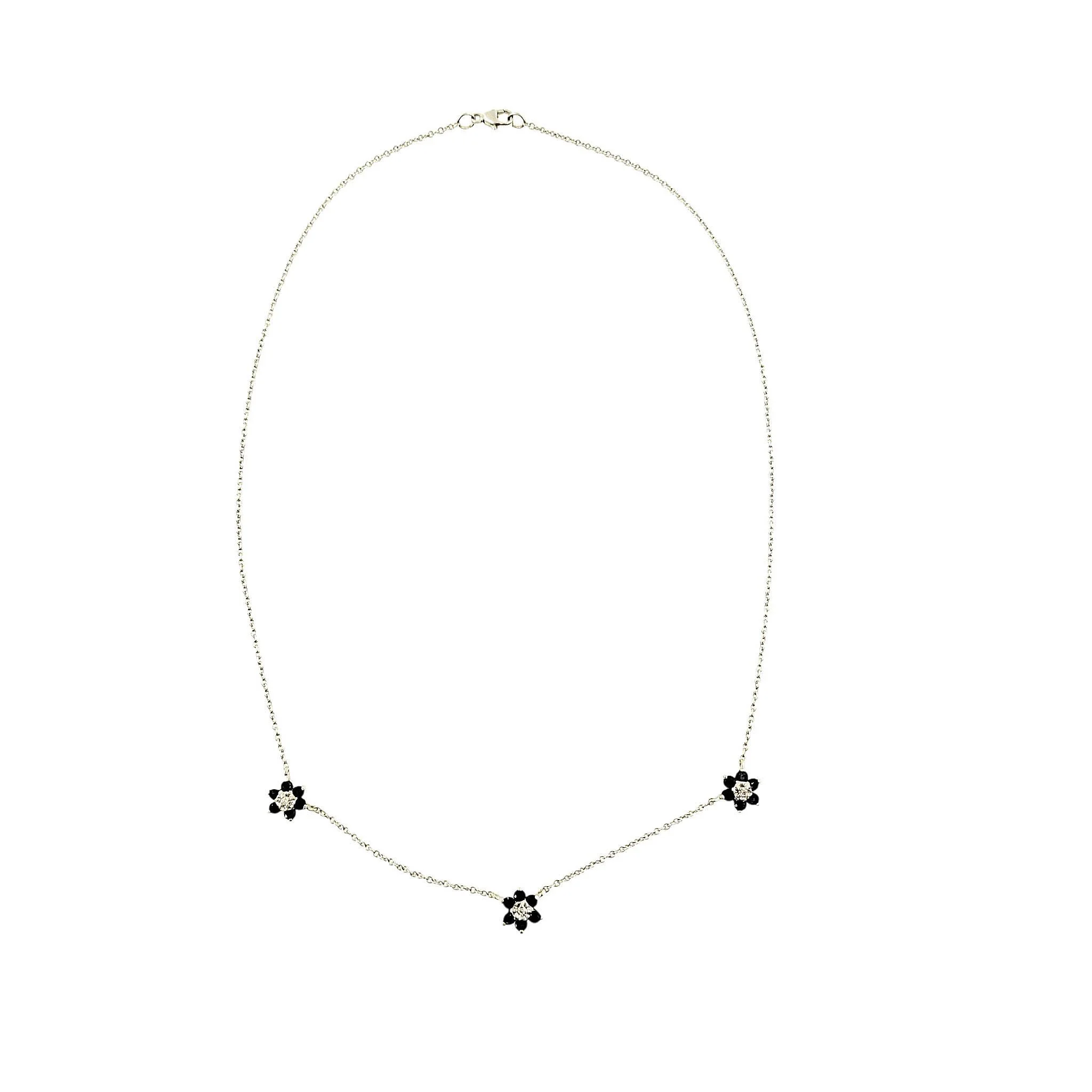 Sapphire Diamond Flower Station Necklace Gold