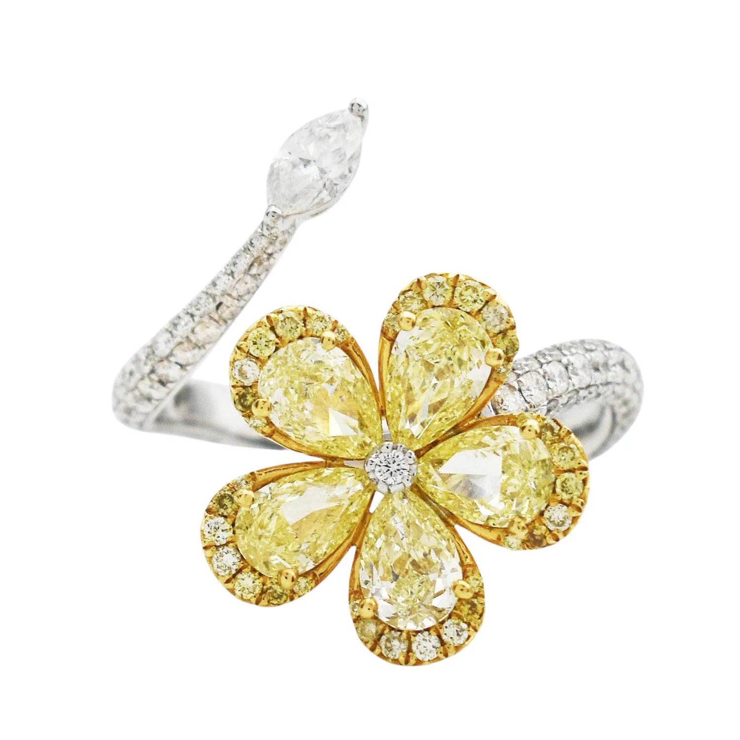 18K Yellow Diamond Flower Ring