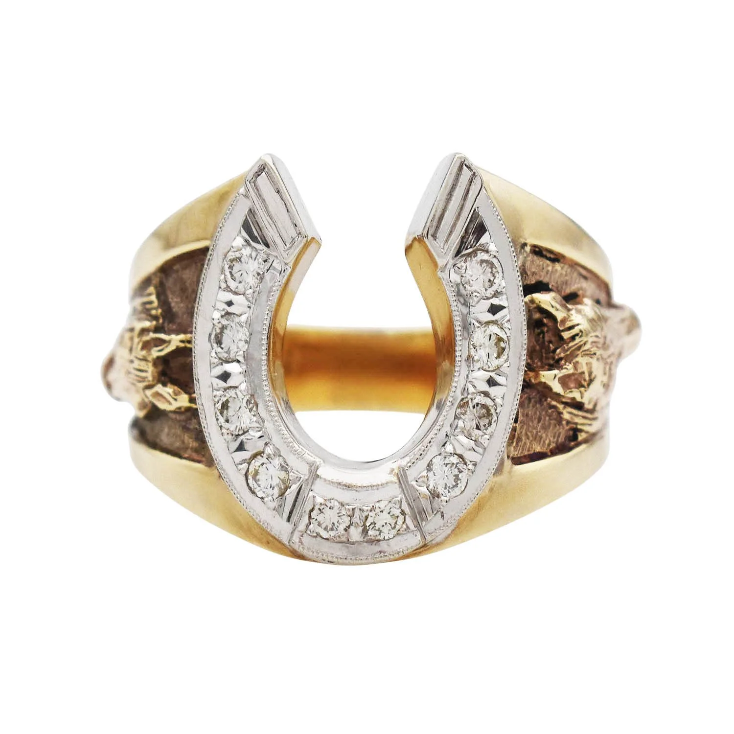Diamond Horseshoe Ring Tricolor Gold