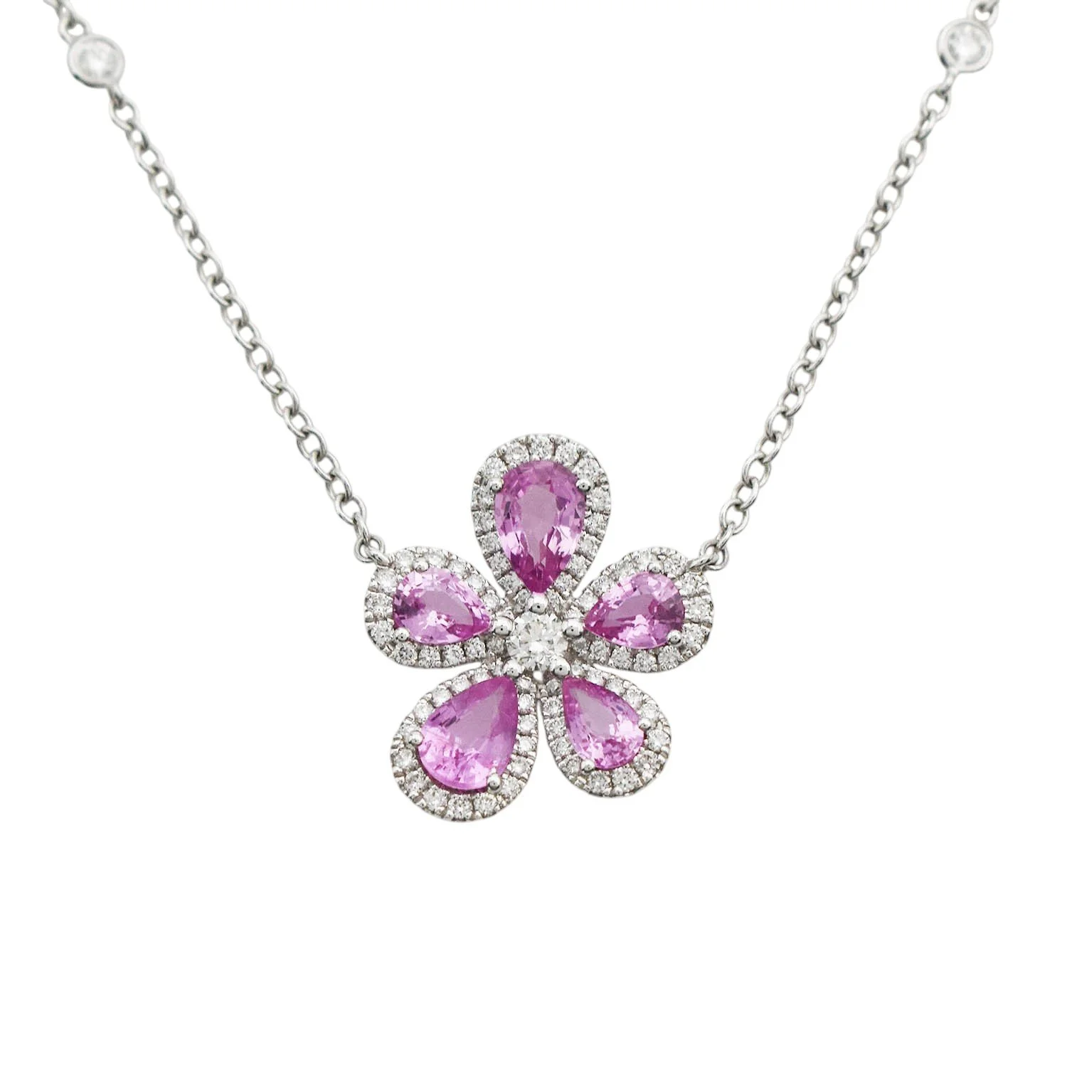 18K Pink Sapphire Diamond Flower Necklace
