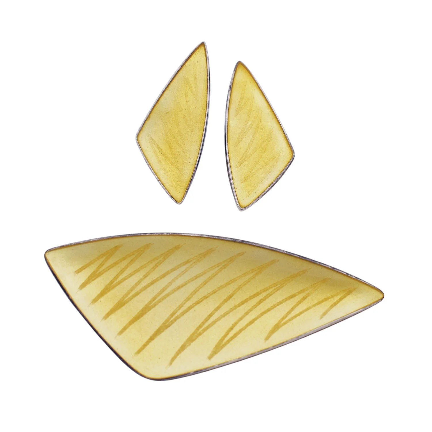 Anton Michelsen Danish Yellow Enamel Earring and Pin Set