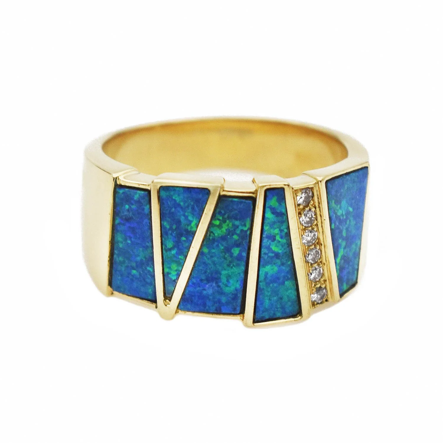 Black Opal and Diamond Band Ring