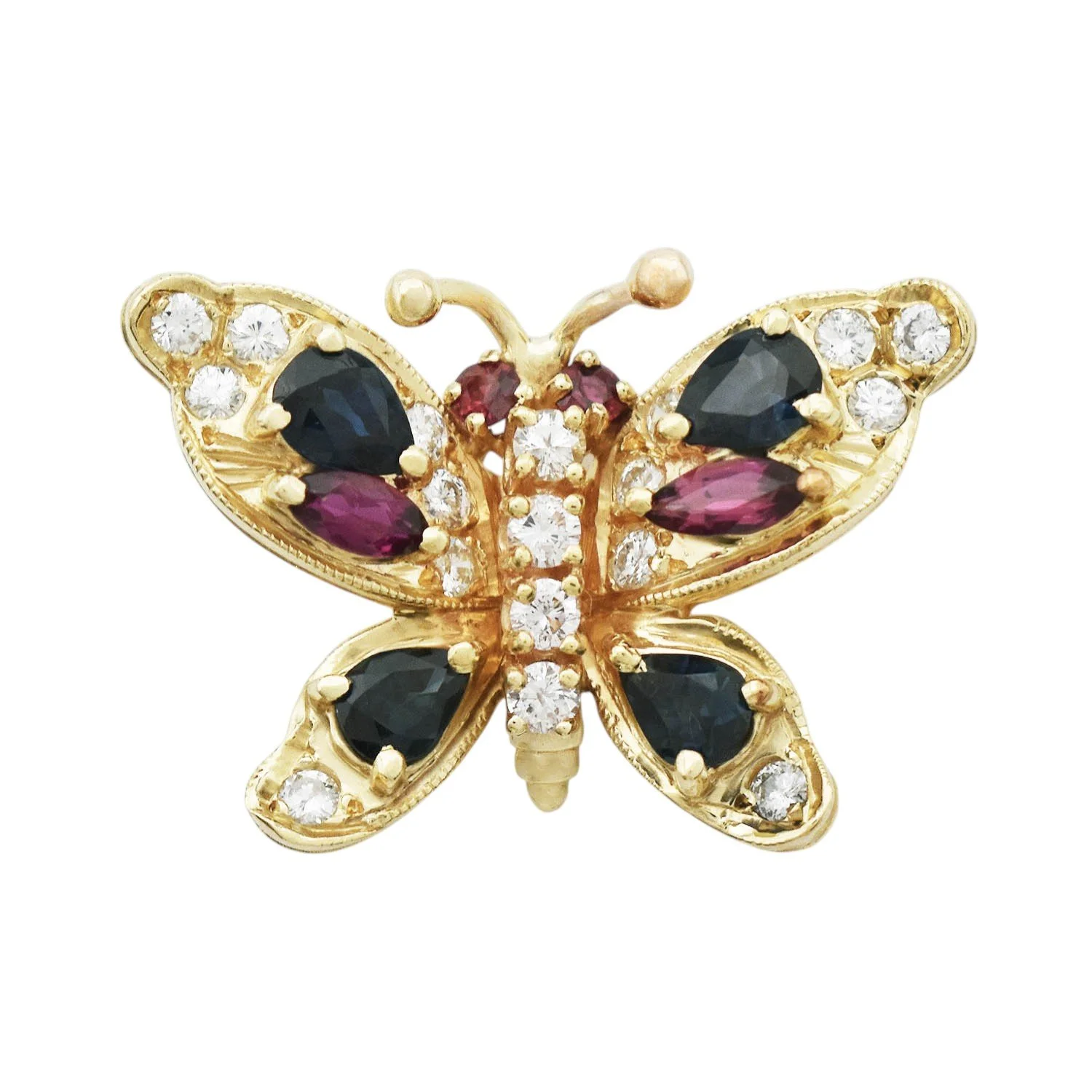 Sapphire Ruby and Diamond Butterfly Pendant