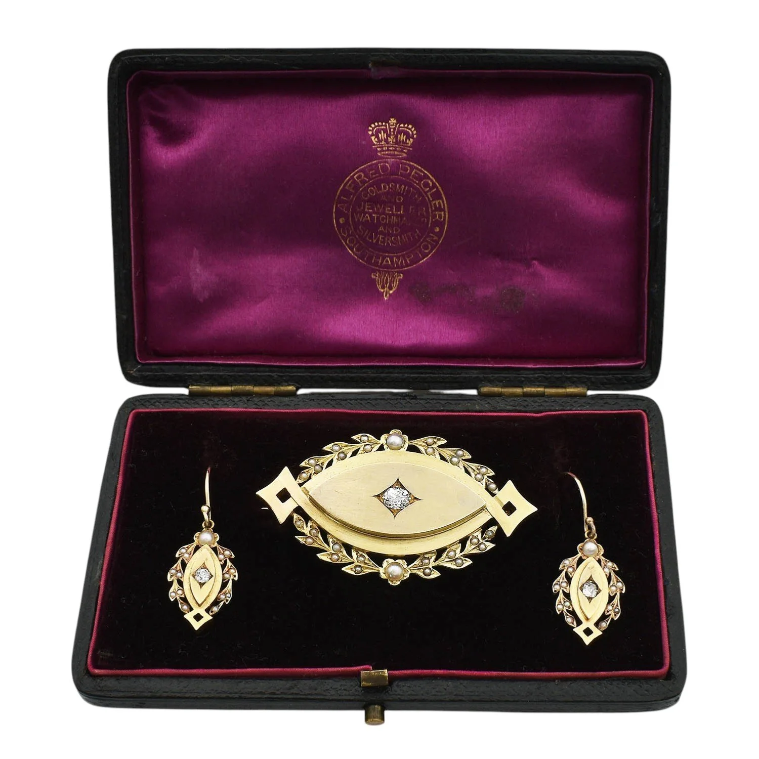 English Victorian Earring and Pin Set in Original Box