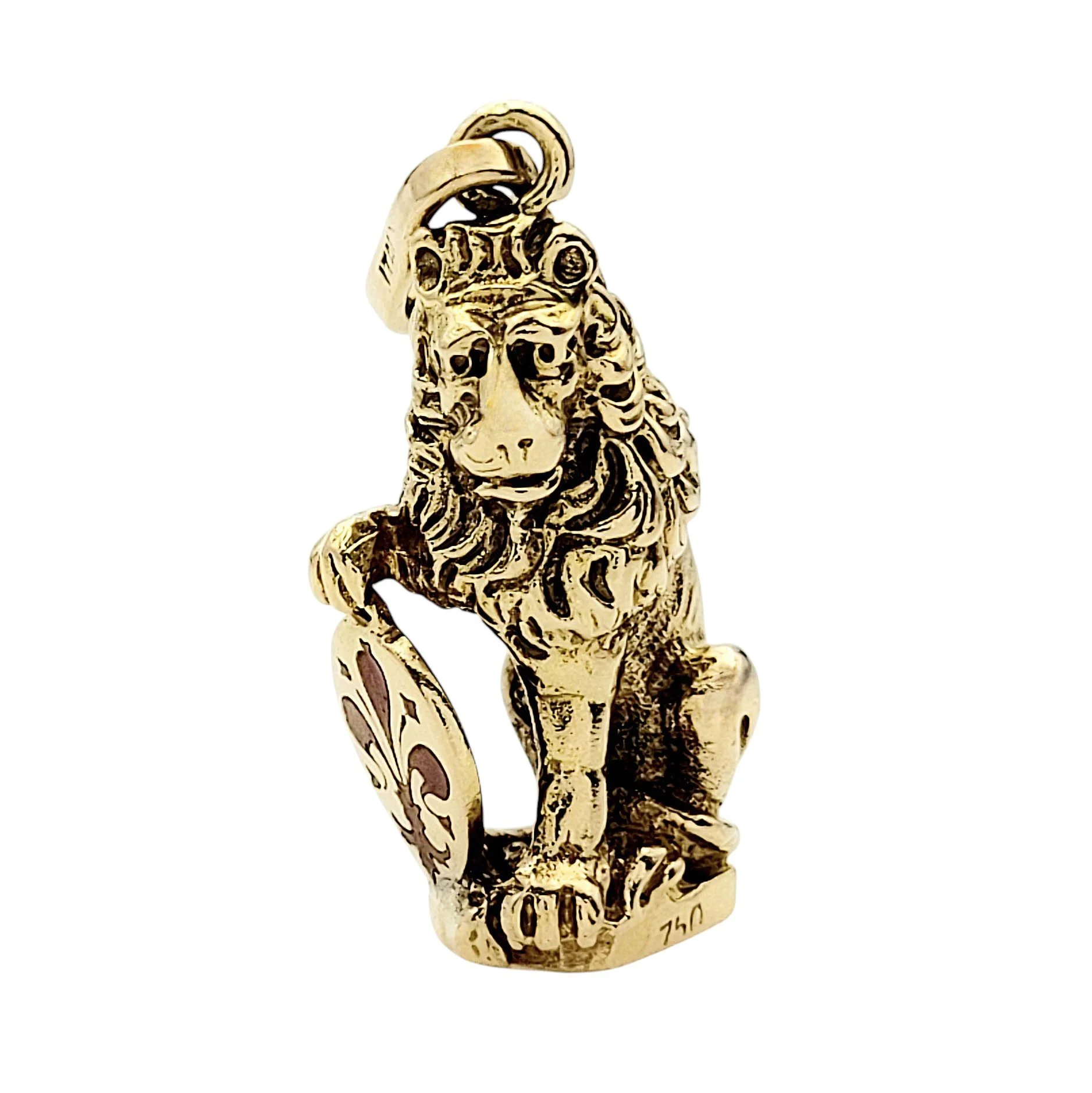 Lion Charm Pendant with Fleur De Lys Shield Gold