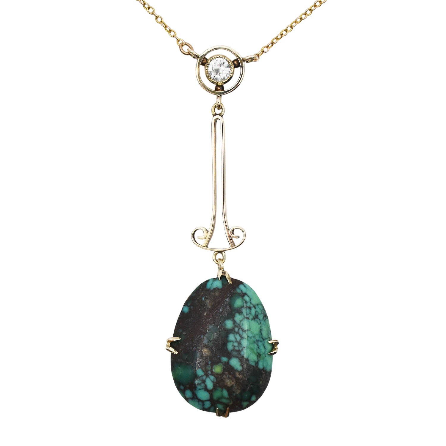 Edwardian Turquoise Diamond Lavalier Necklace