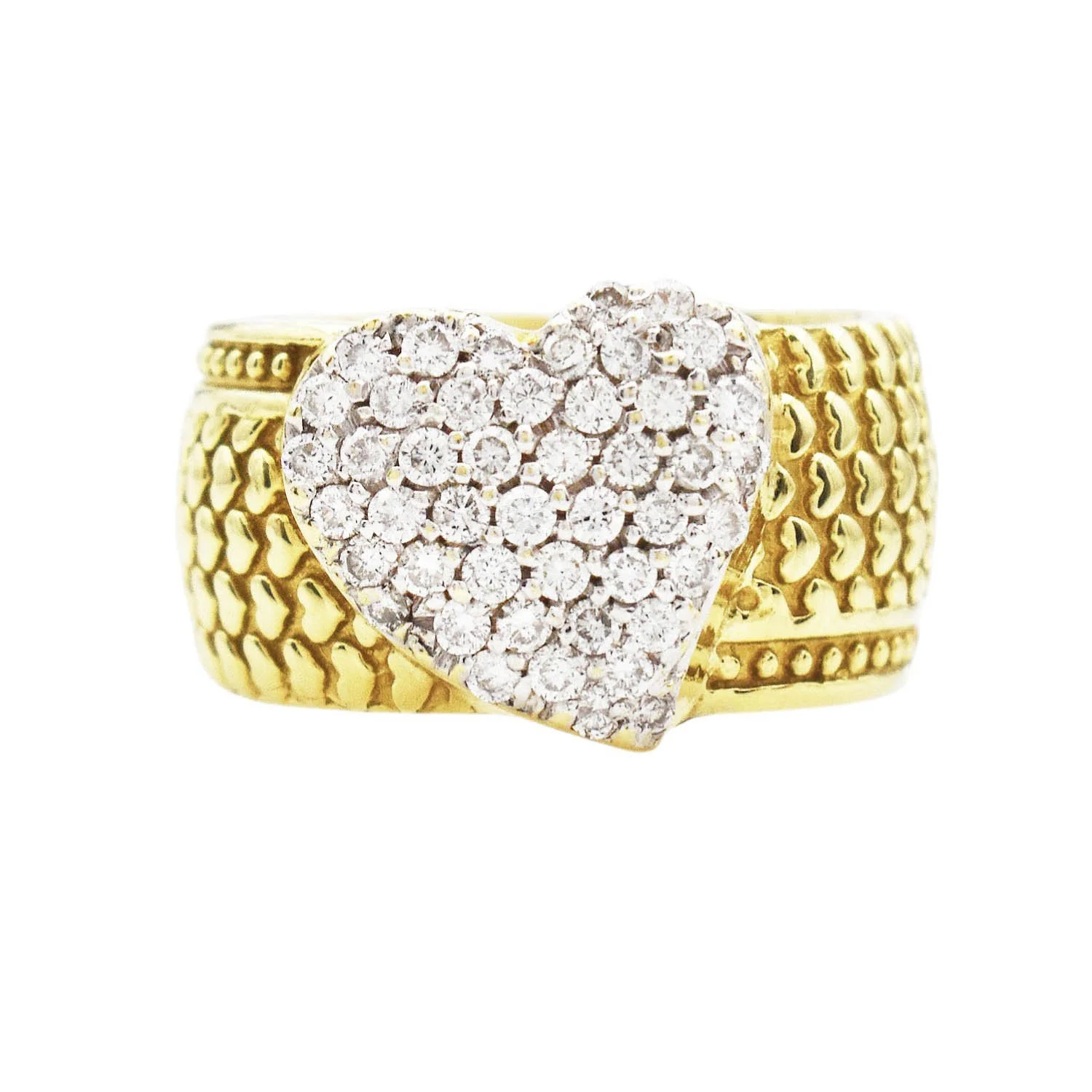 Diamond Heart Wide Band Ring Gold