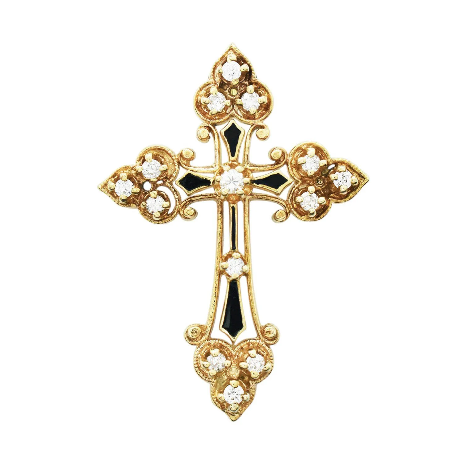 Vintage Black Enamel Diamond Cross Gold