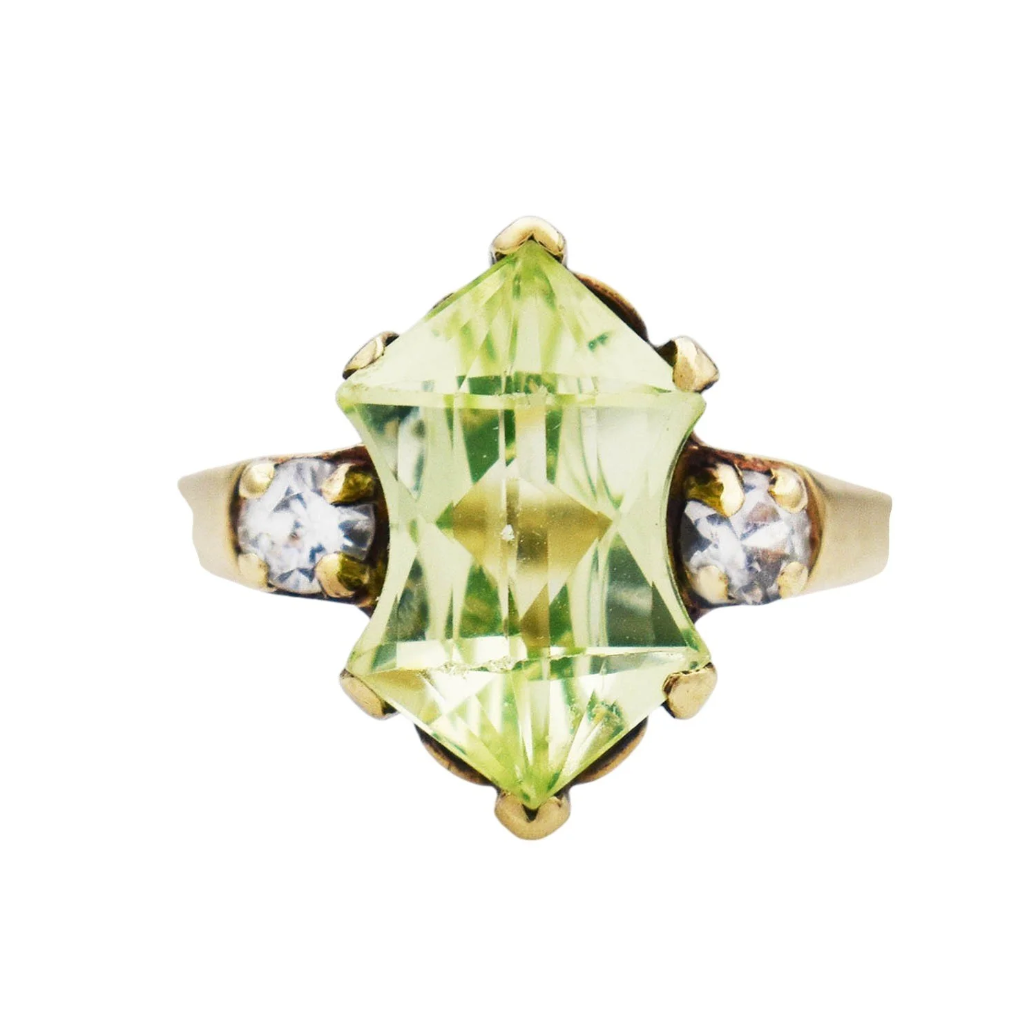 Uranium Glass Cubic Zirconia Ring Gold