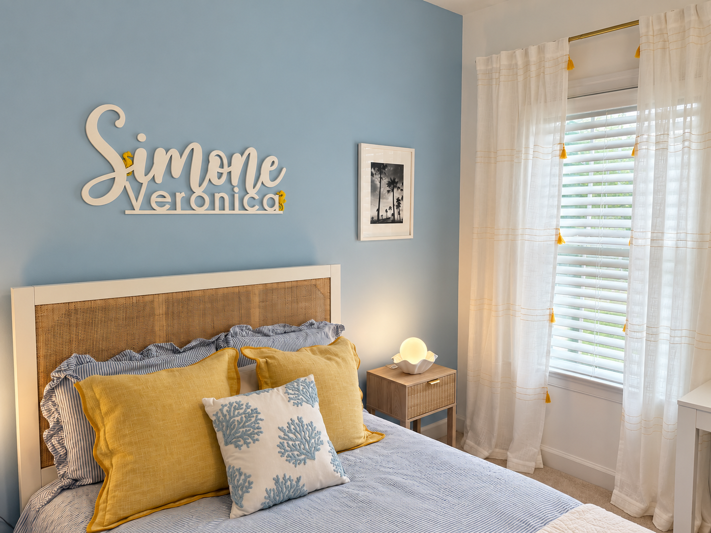 girls bed with subtle beach theme