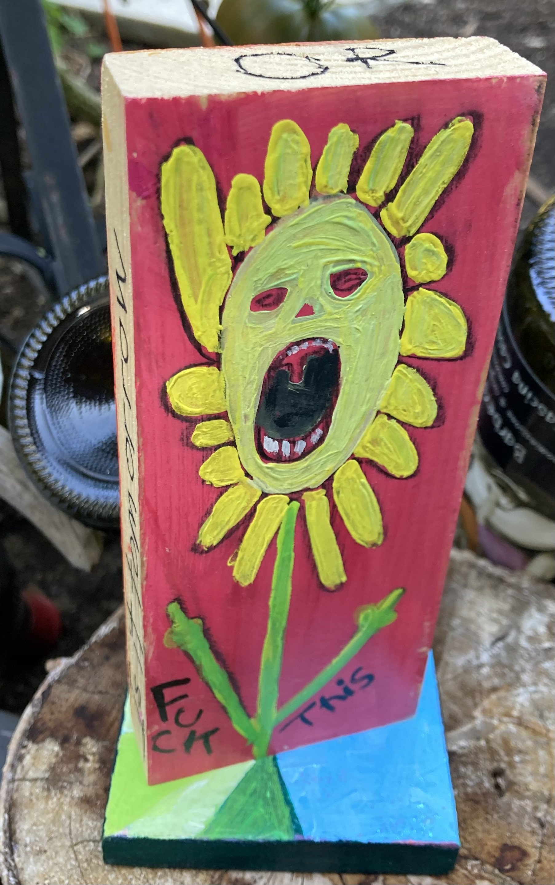 Double Sided With No Shit kid. Free Standing 2 1/2 x 6 inches. Base 3x3 inches. Is it today or just the end of times? on sides. $80