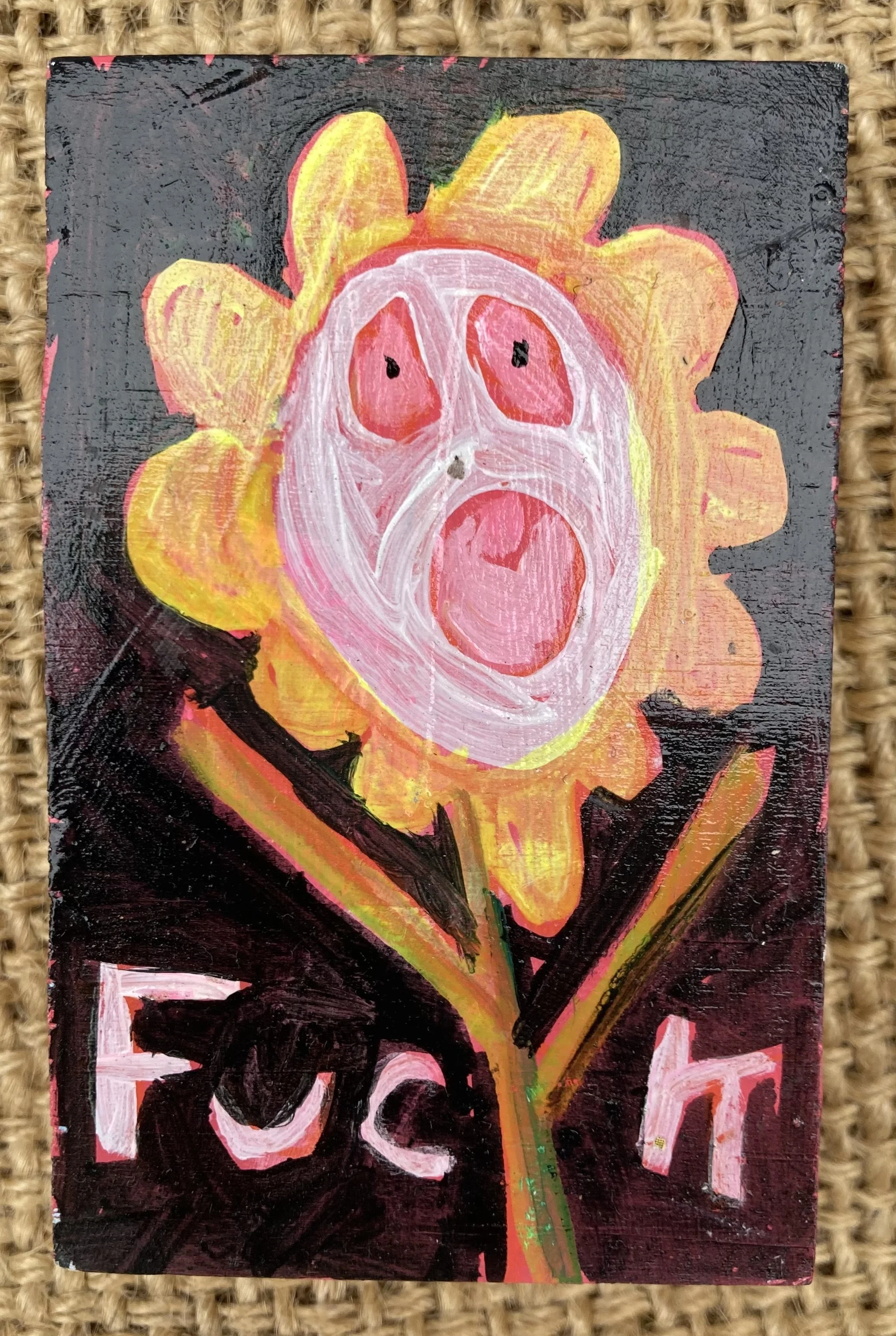 Flower Acrylic on wood 2x3 1/2 inches $35