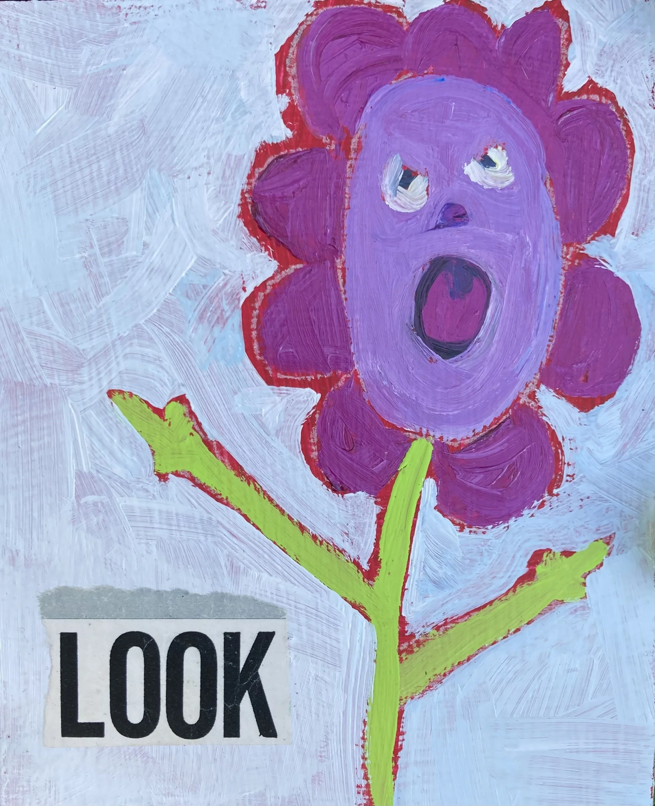 Look (up from you stupid phone)  acrylic plus magazine word on wood 4x5 inches $40