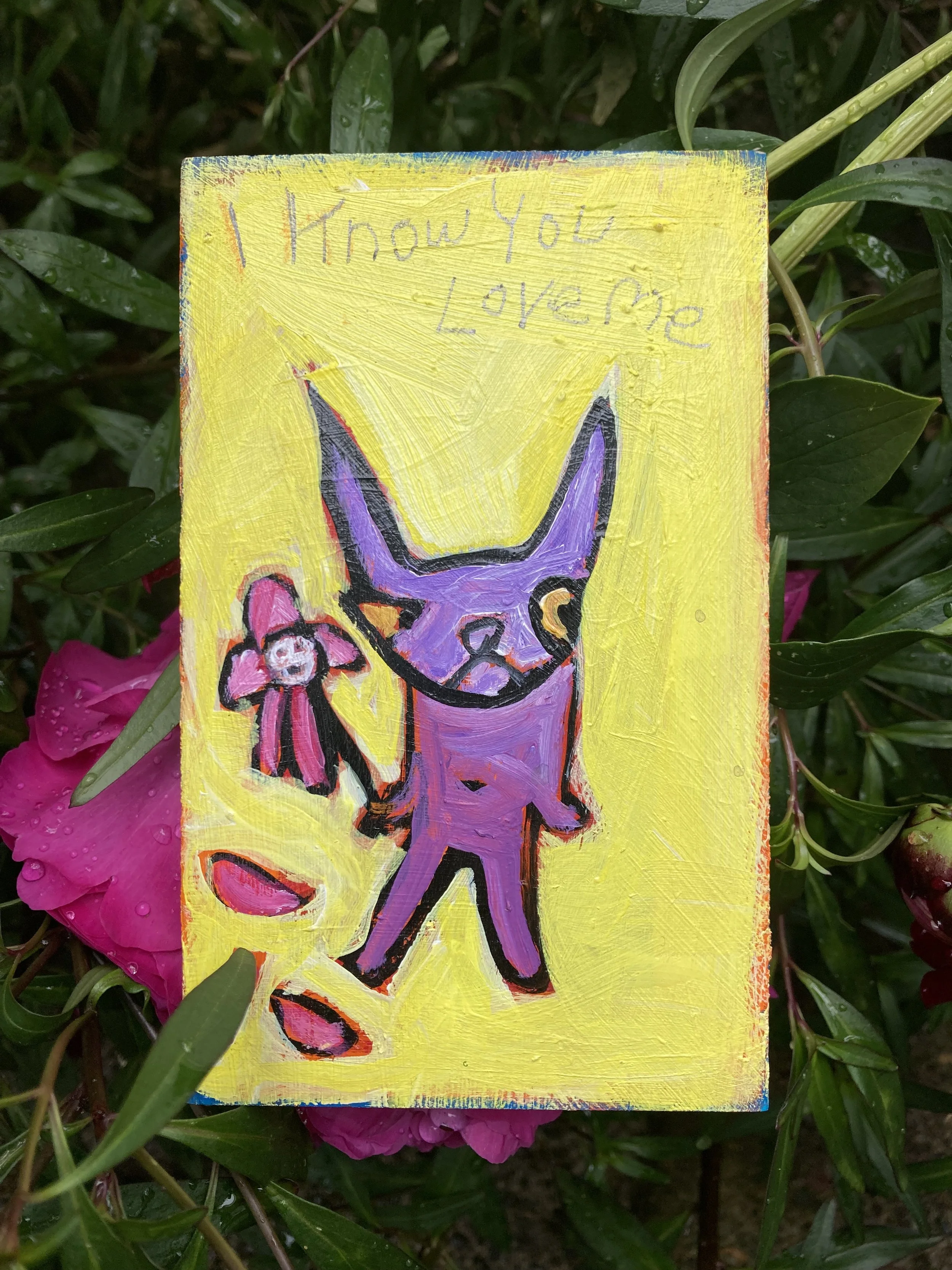 I Know You Love Me 3x5 inches acrylic on wood