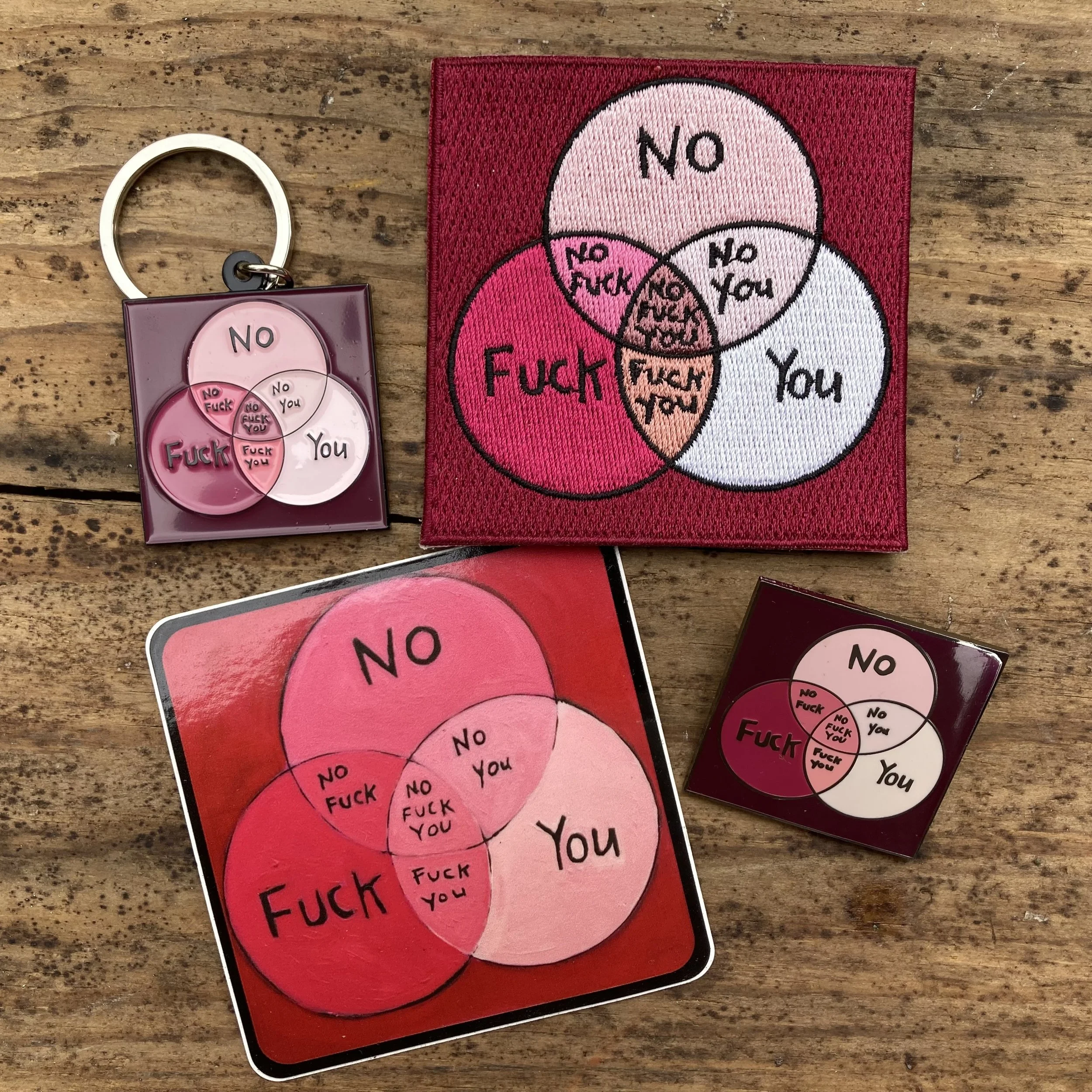 All the Venn Merch. Available at shops and through me.