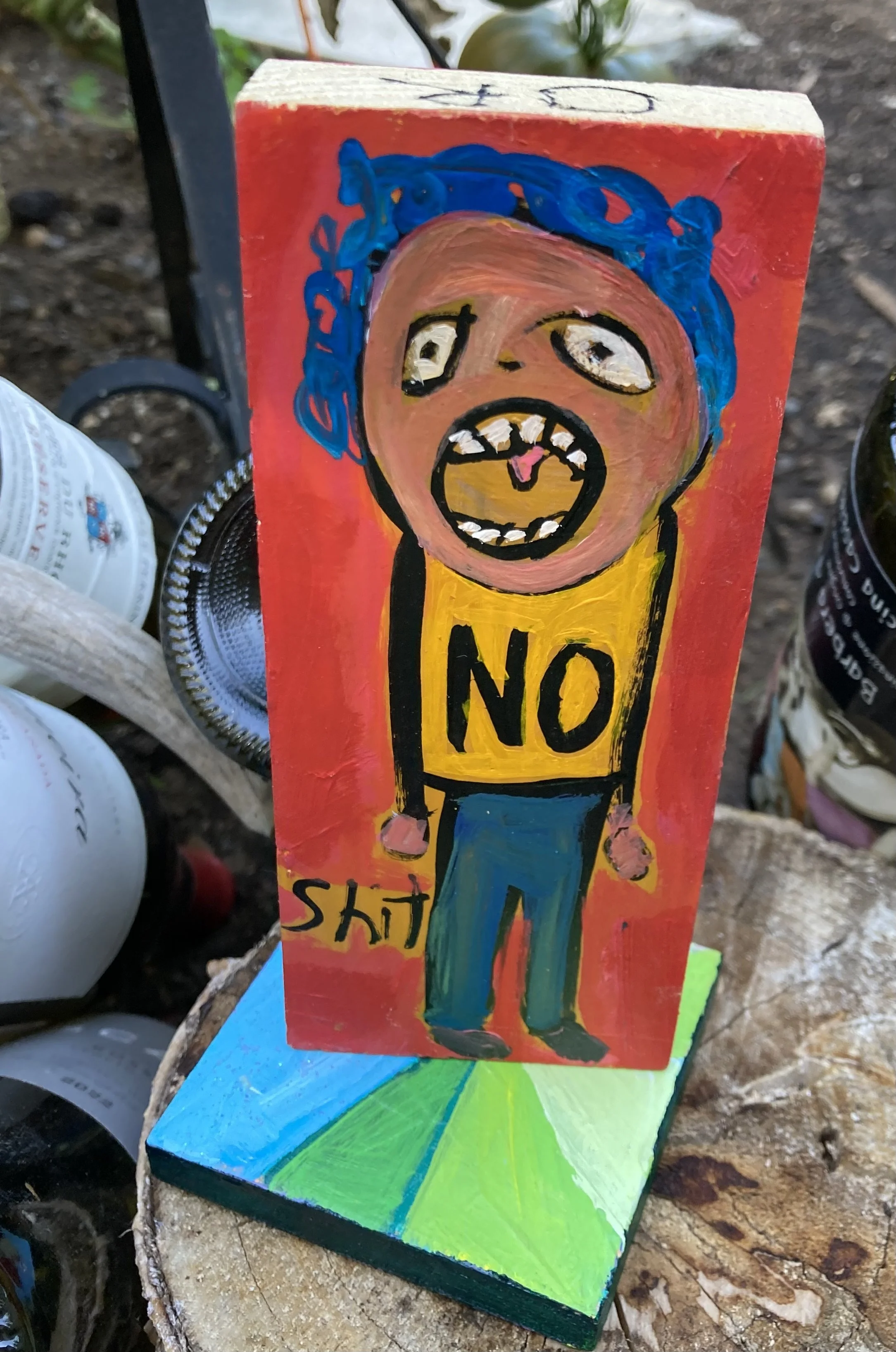  Double Sided with Fuck This flower.  Free Standing 2 1/2 x 6 inches. Base 3x3 inches. Is it today or just the end of times? on sides. $80
