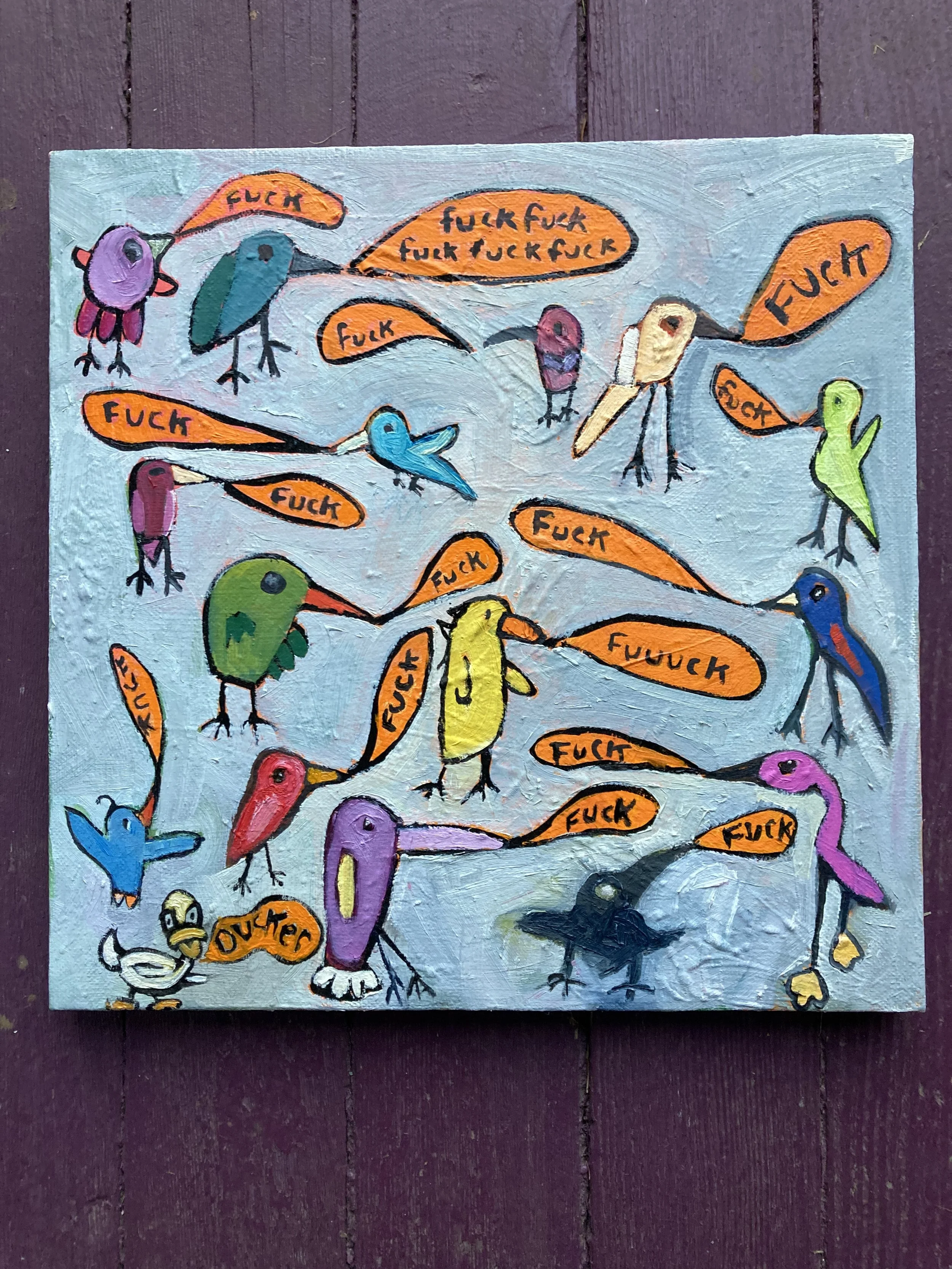 Ducking Birds 16x16 plus grey wood frame (not in image)