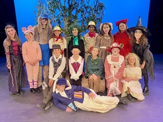 Young actors on stage posing