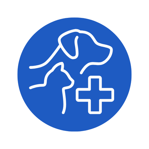 Icon of a dog and a cat silhouette with a medical cross, indicating veterinary or pet health services.