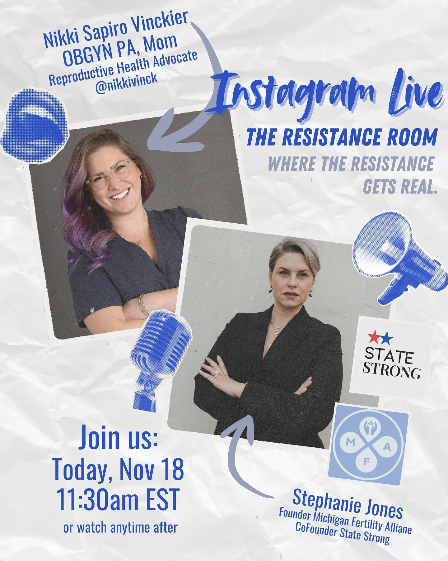 Chatting with IVF powerhouse advocate @stephanie.jones___ today at 11:30. Don&rsquo;t miss it. 

Join us in the resistance room.