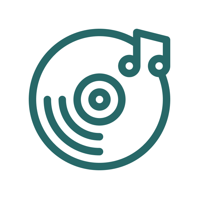 Icon of a turntable with musical notes.