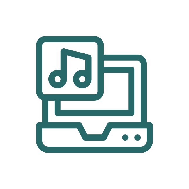 Icon of a computer with a music note symbol, representing digital music or media files.