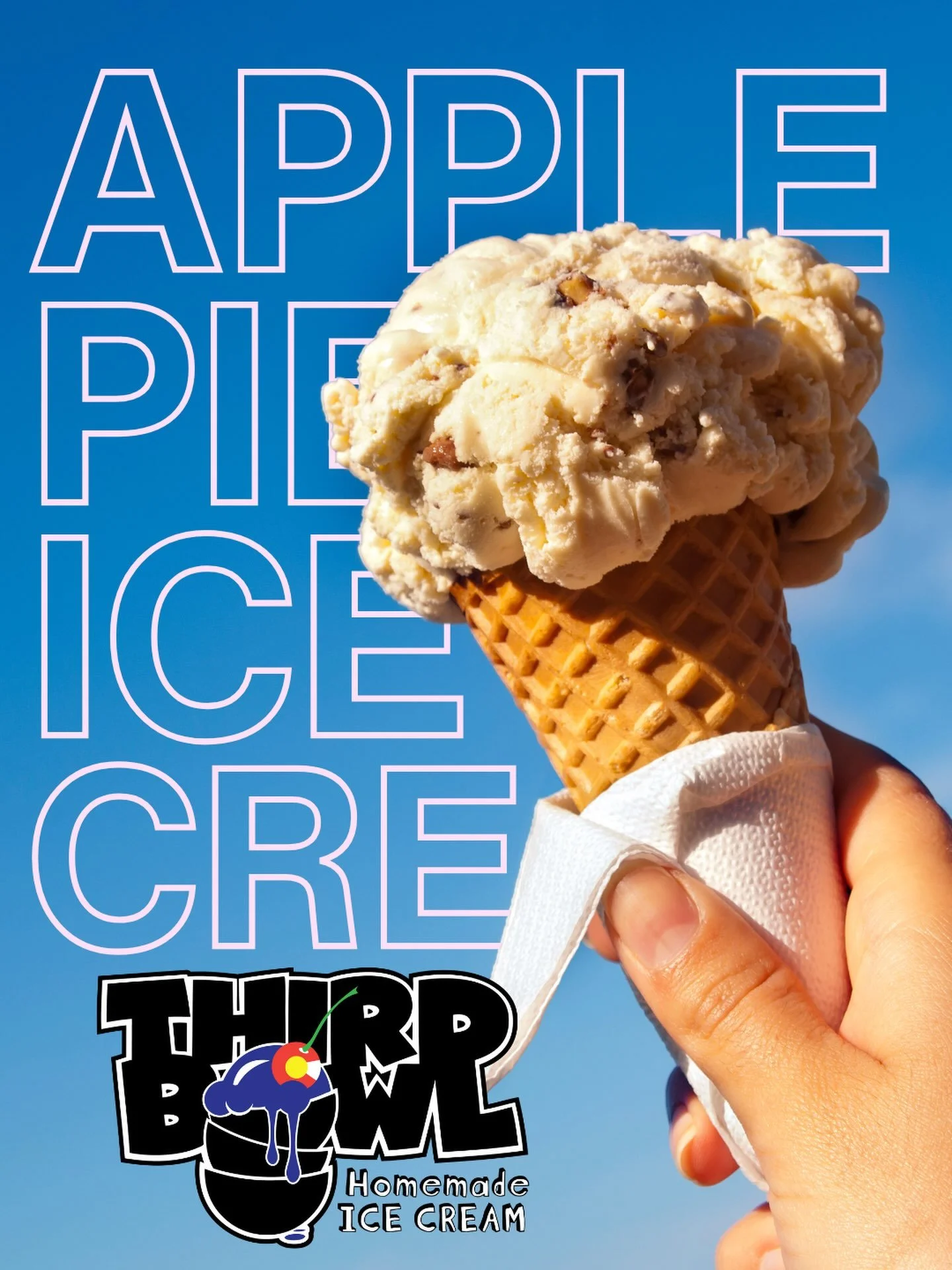 Apple Pie ice cream is our vanilla bean ice cream with chunks of real apple pie!  Available at our shop in Grand Junction and lots of other retail partners around the western slope!  For a full list of vendors please visit thirdbowl.com! #homemadeice