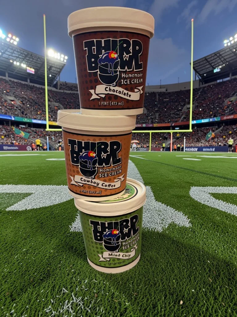 Be the star 🌟 of Football Sunday by bringing pints and homemade waffle cones from Third Bowl!  Visit our shop at 1059 North Ave in Grand Junction or for a full list of independent retailers that carry our ice cream visit thirdbowl.com!  #westernslop